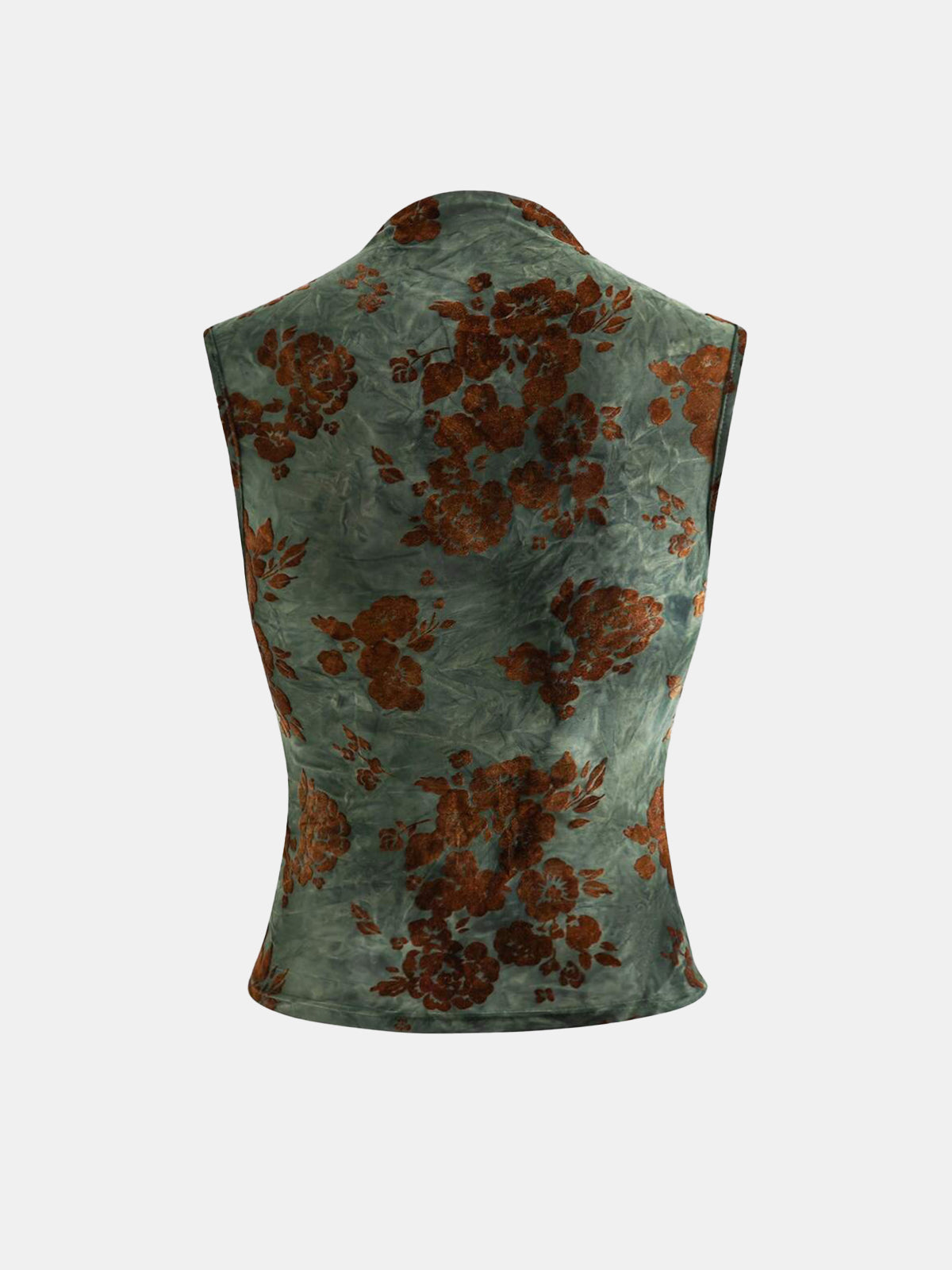 Floral Jacquard Ruched Sleeveless Top-Chicvia