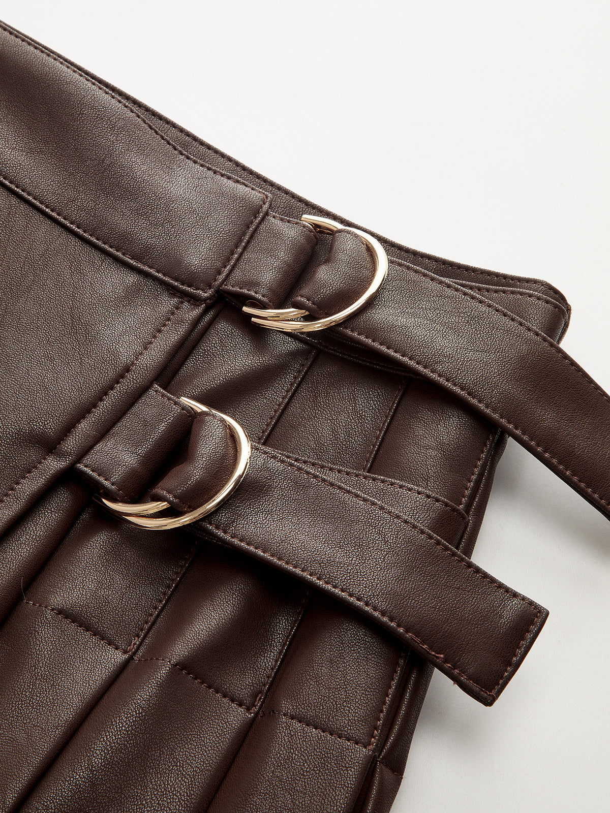 Double Buckle Detail Faux Leather Midi Skirt-Chicvia