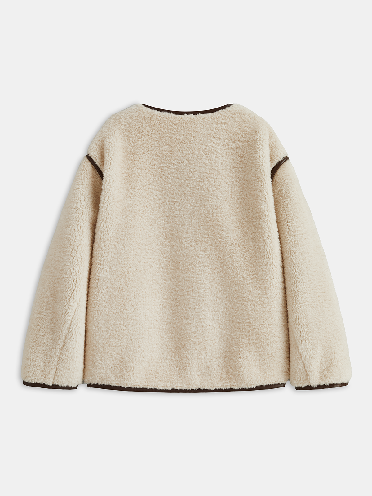 Faux Leather Trim Faux Shearling Jacket-Chicvia