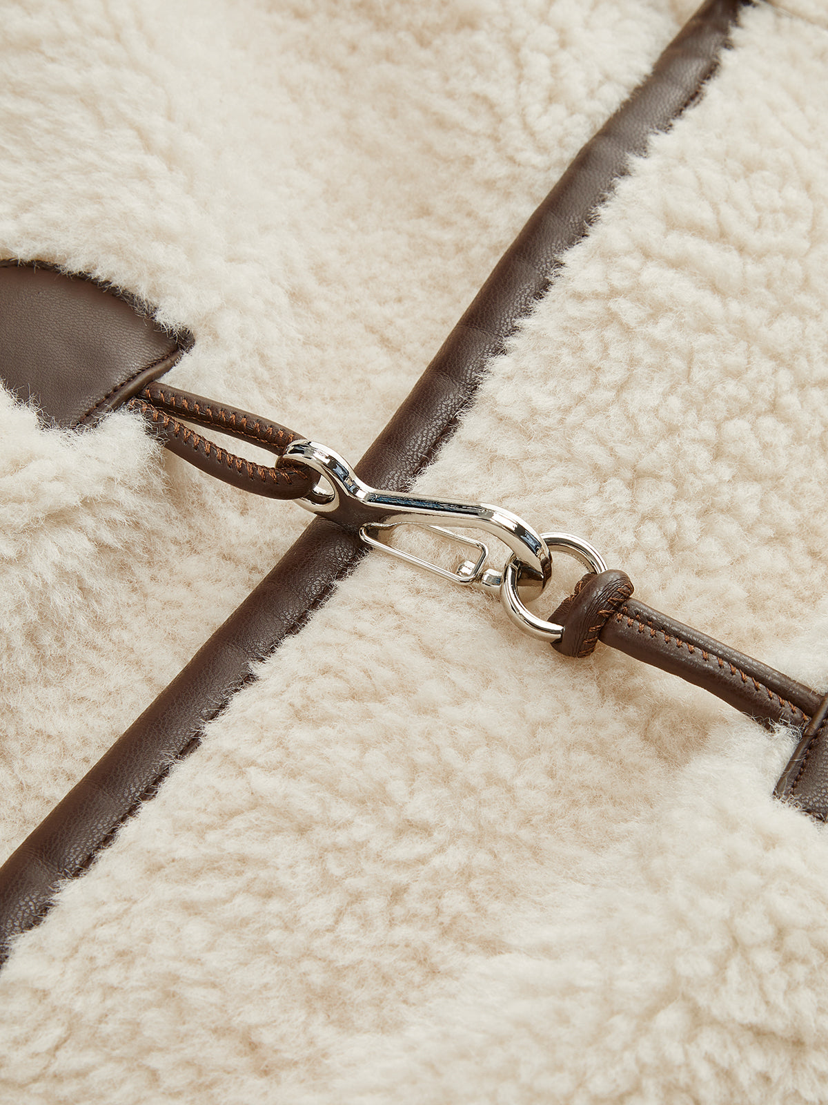 Faux Leather Trim Faux Shearling Jacket-Chicvia