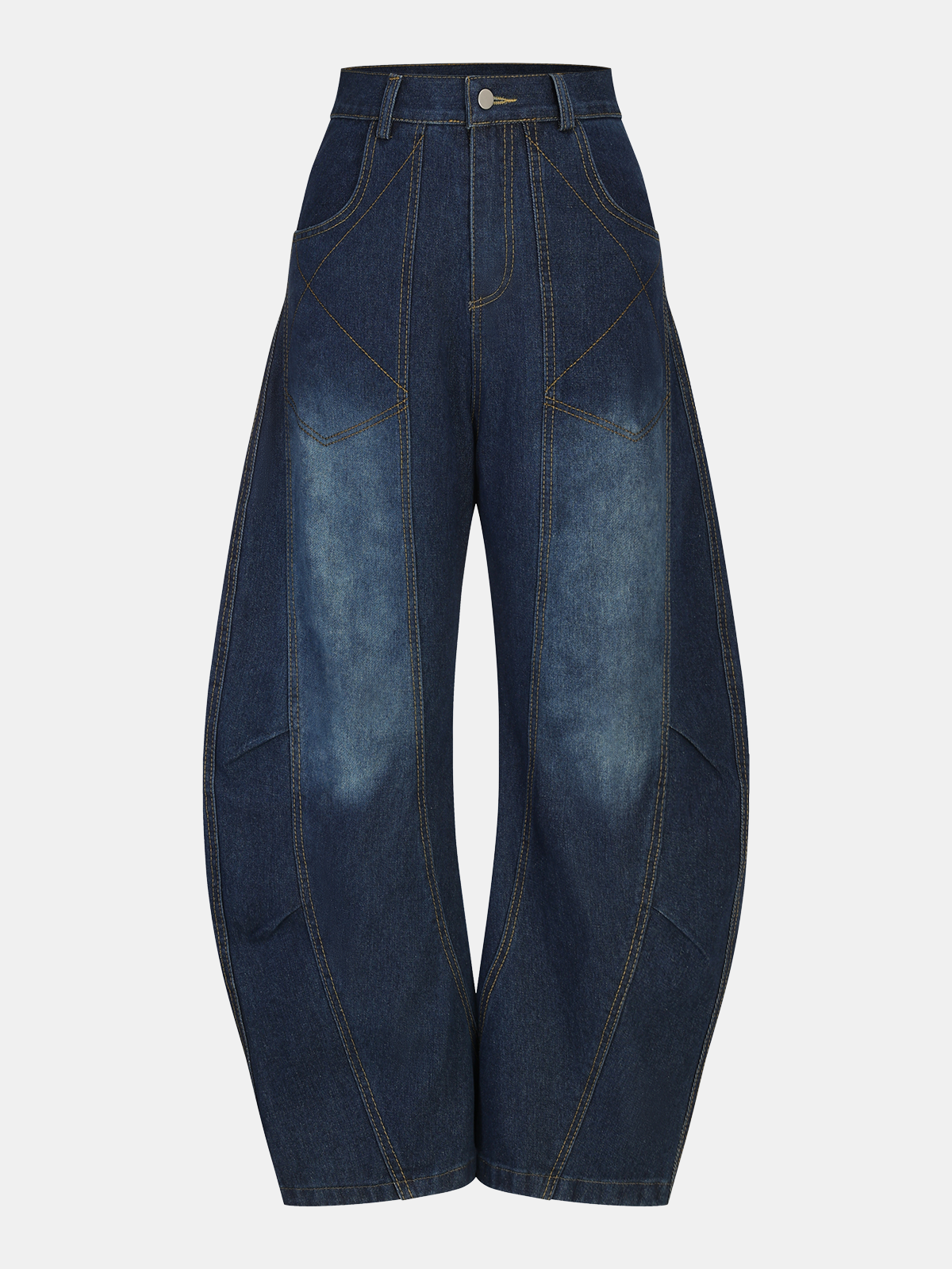 Mid-Waist Denim Curved-Leg Jeans-Chicvia