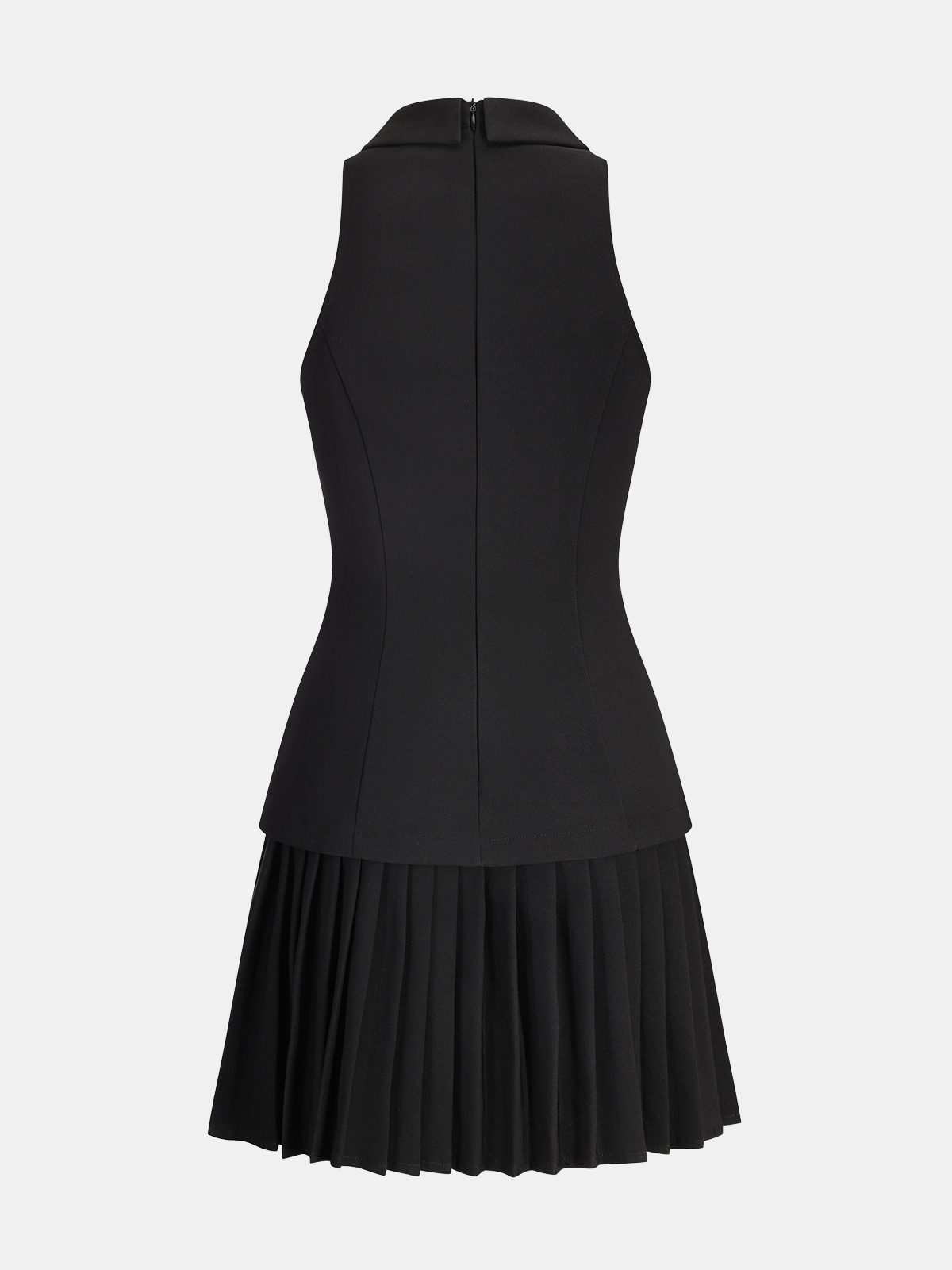 Pleated Panel Collared Sleeveless Mini Dress-Chicvia