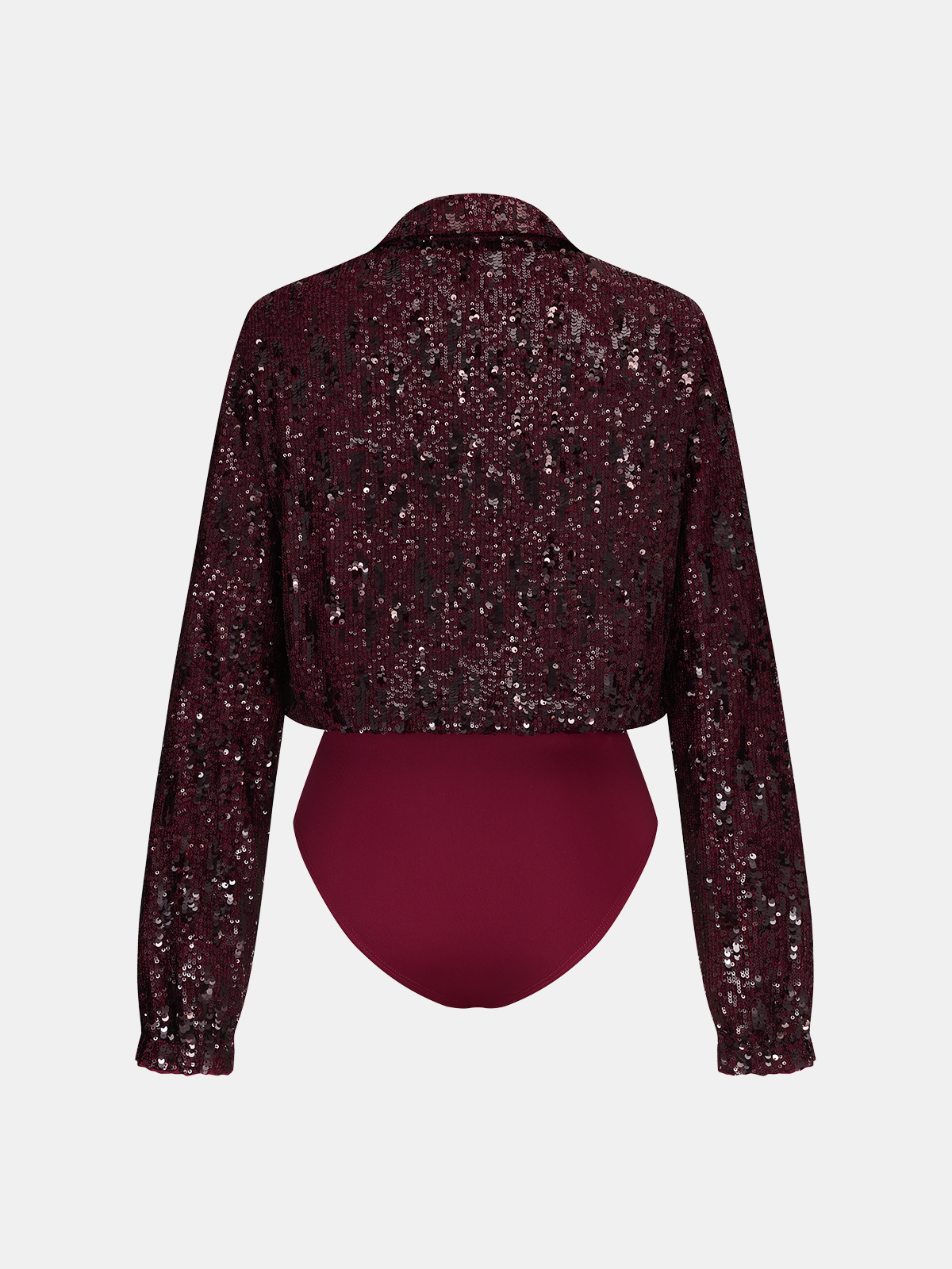 Collared Long Sleeve Sequin Bodysuit-Chicvia