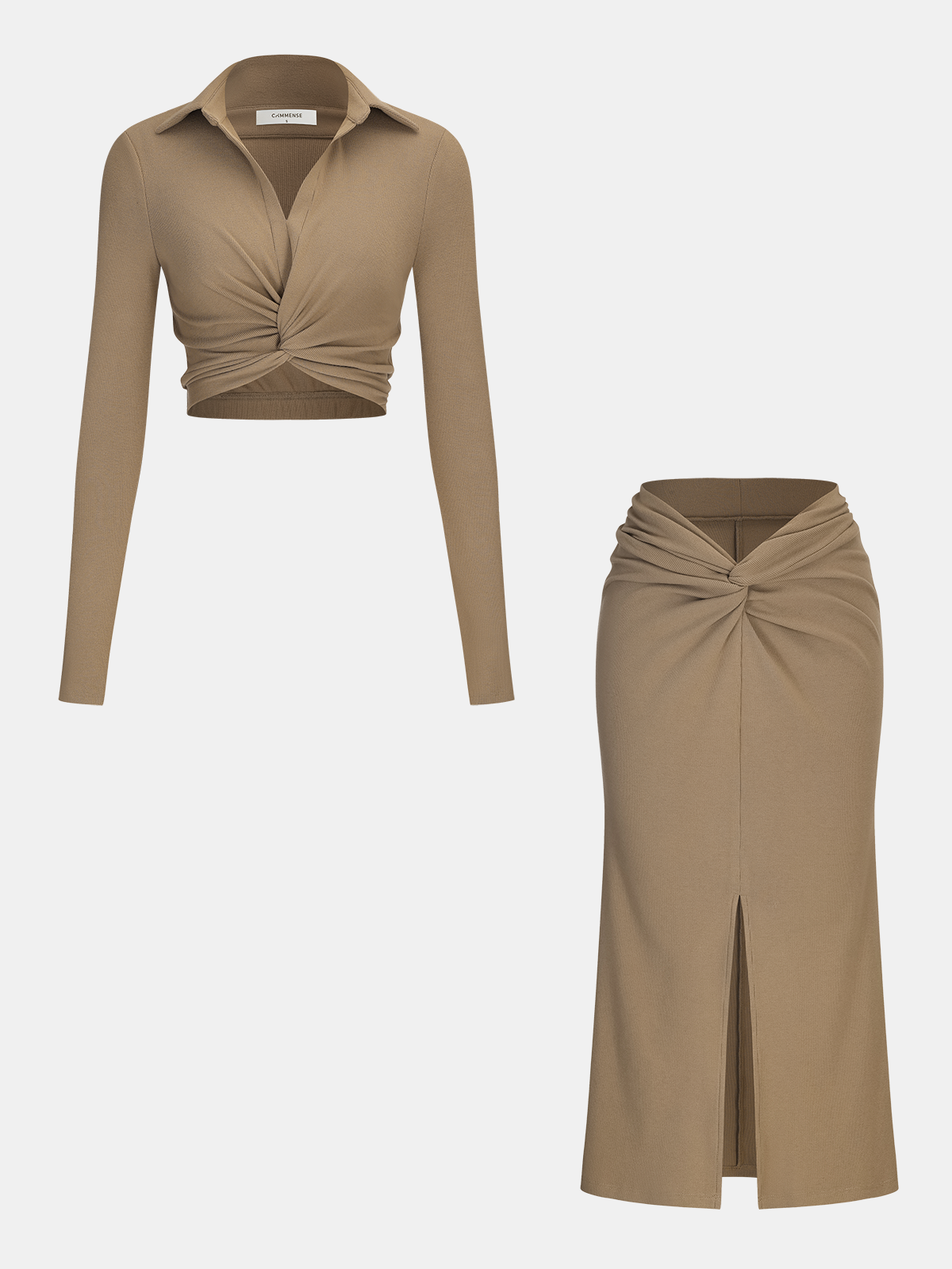 Knit Twisted Cropped Top and Skirt Set-Chicvia