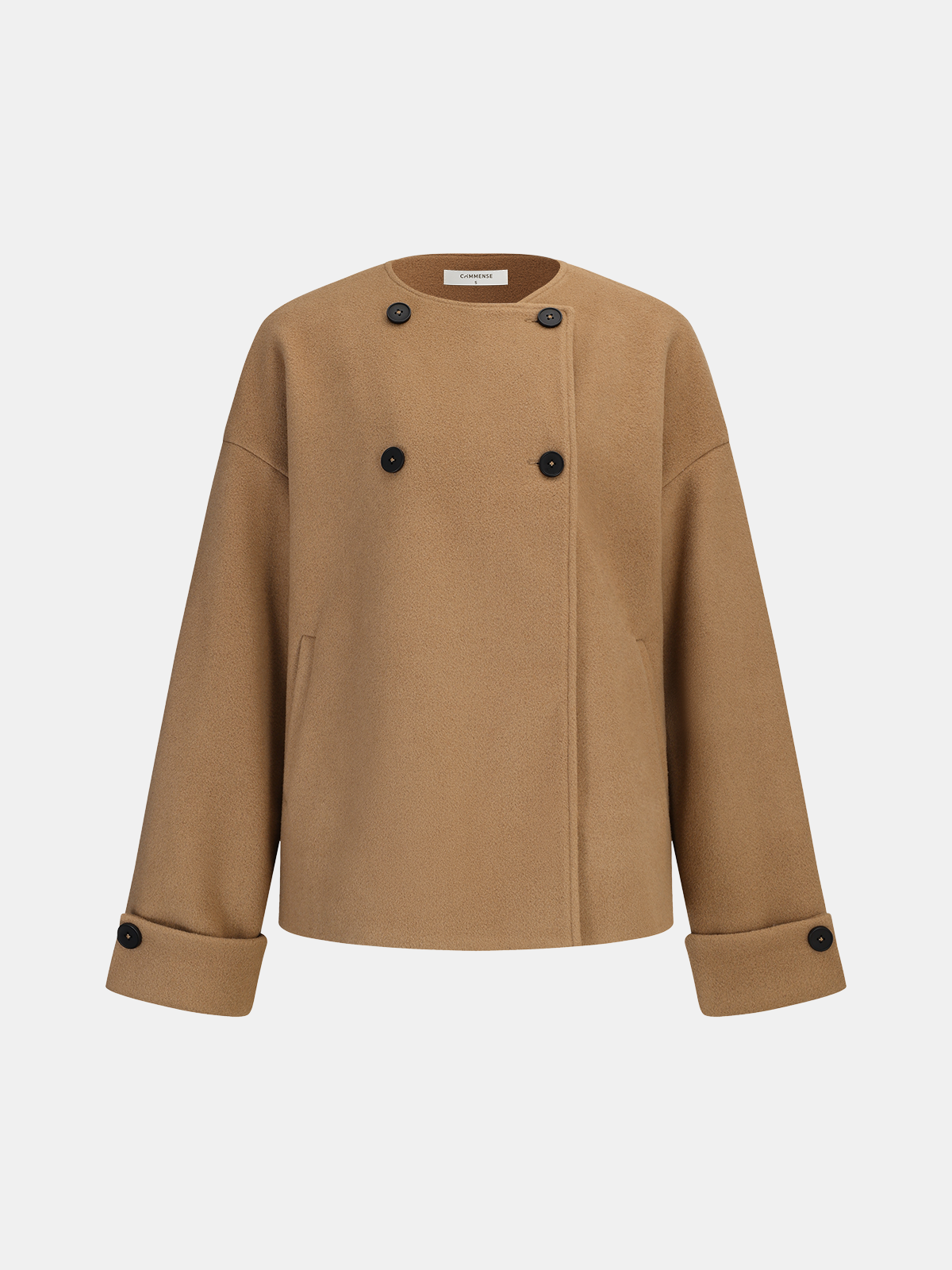 Double-Breasted Coat with Scarf Collar-Chicvia