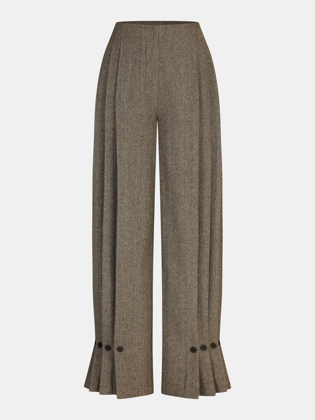 Herringbone Tweed Pleated Straight-Leg Pants-Chicvia