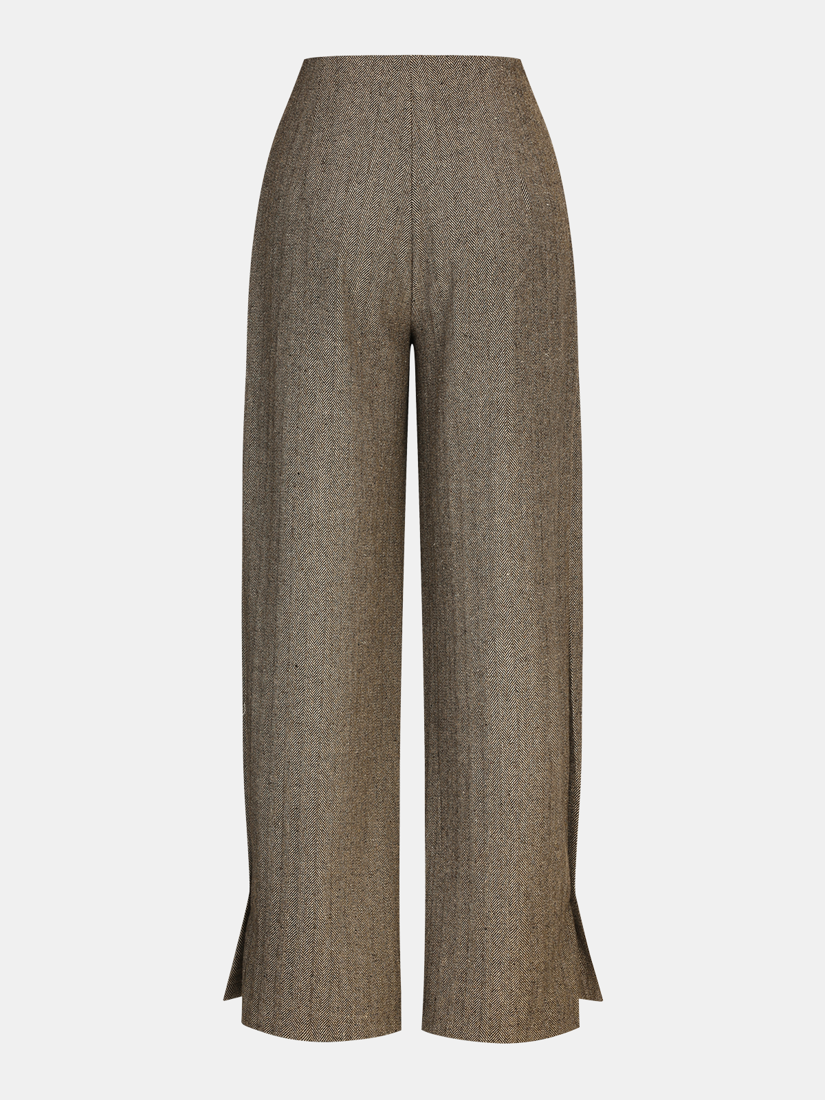 Herringbone Tweed Pleated Straight-Leg Pants-Chicvia