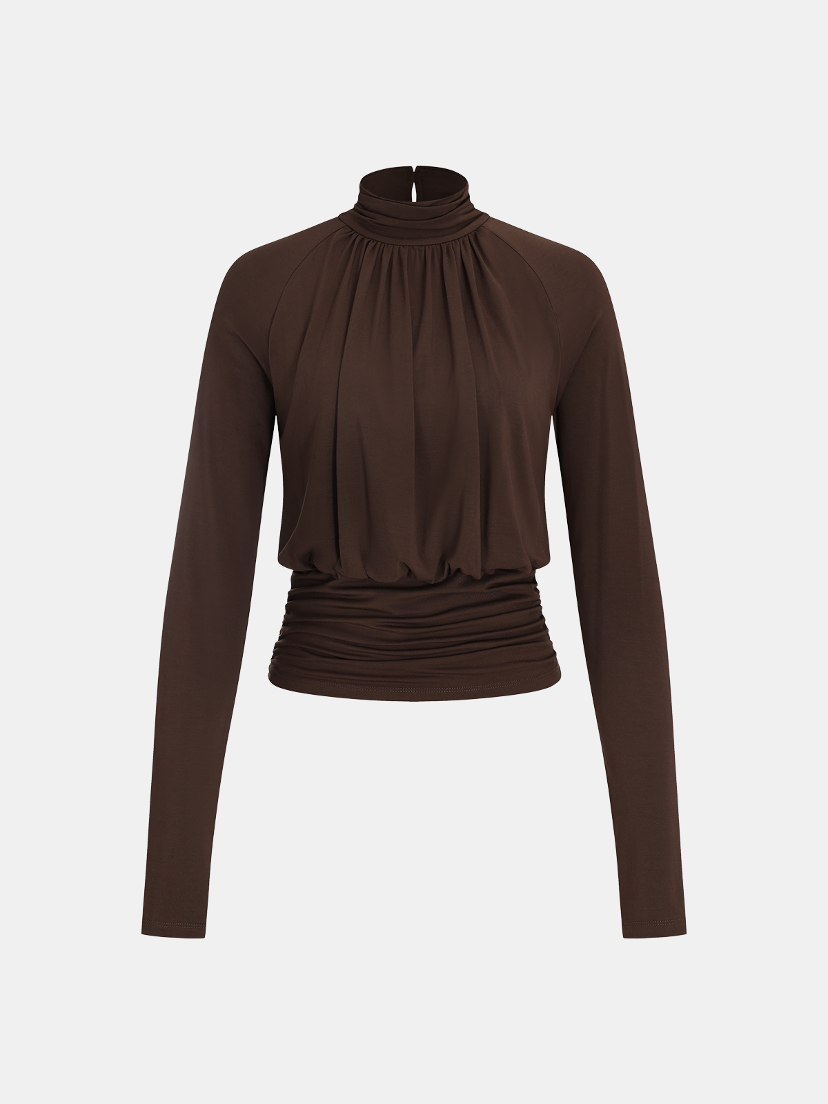 Mock Neck Ruched Modal Long-Sleeve Top-Chicvia