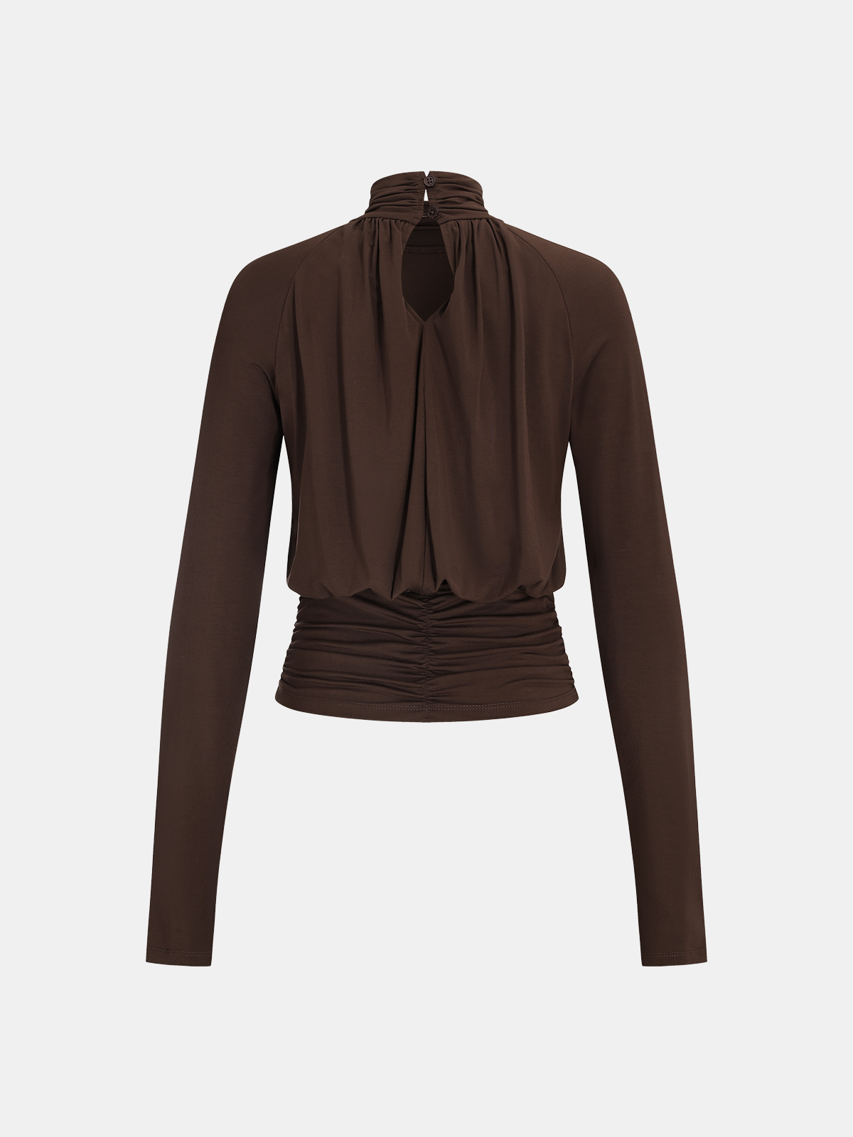 Mock Neck Ruched Modal Long-Sleeve Top-Chicvia