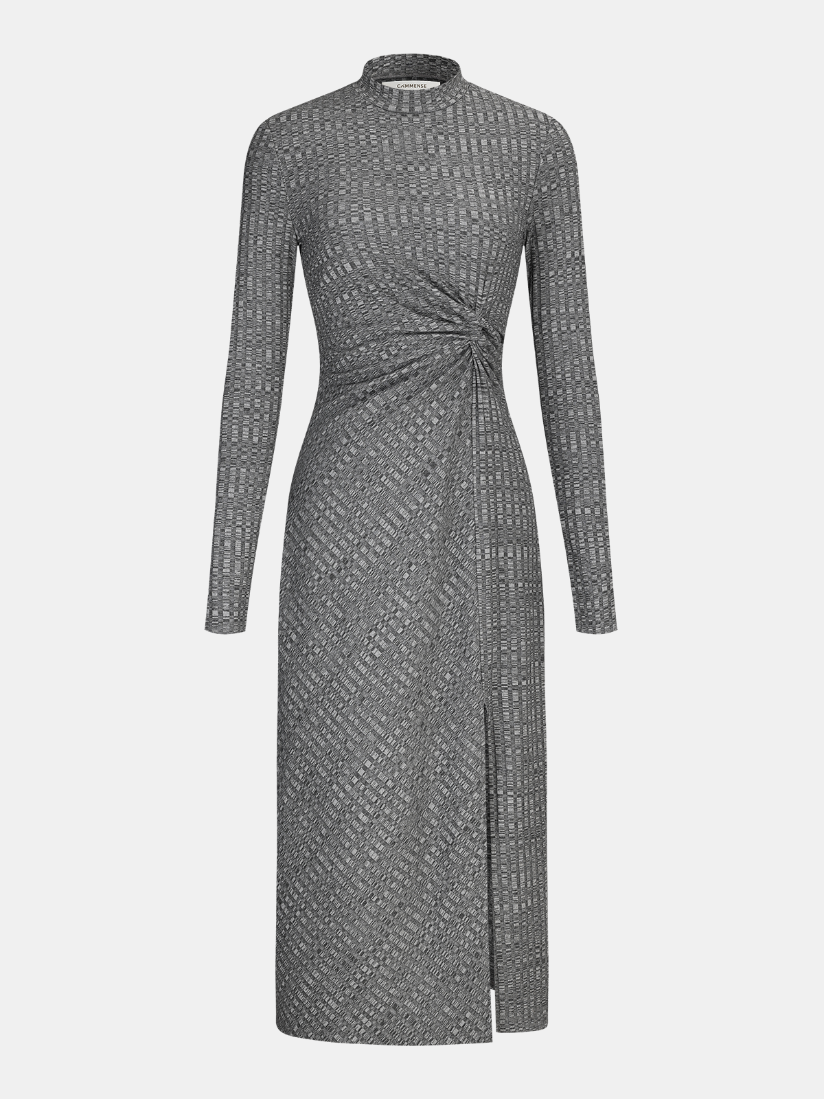 Mock Neck Twisted Side Slit Midi Dress-Chicvia
