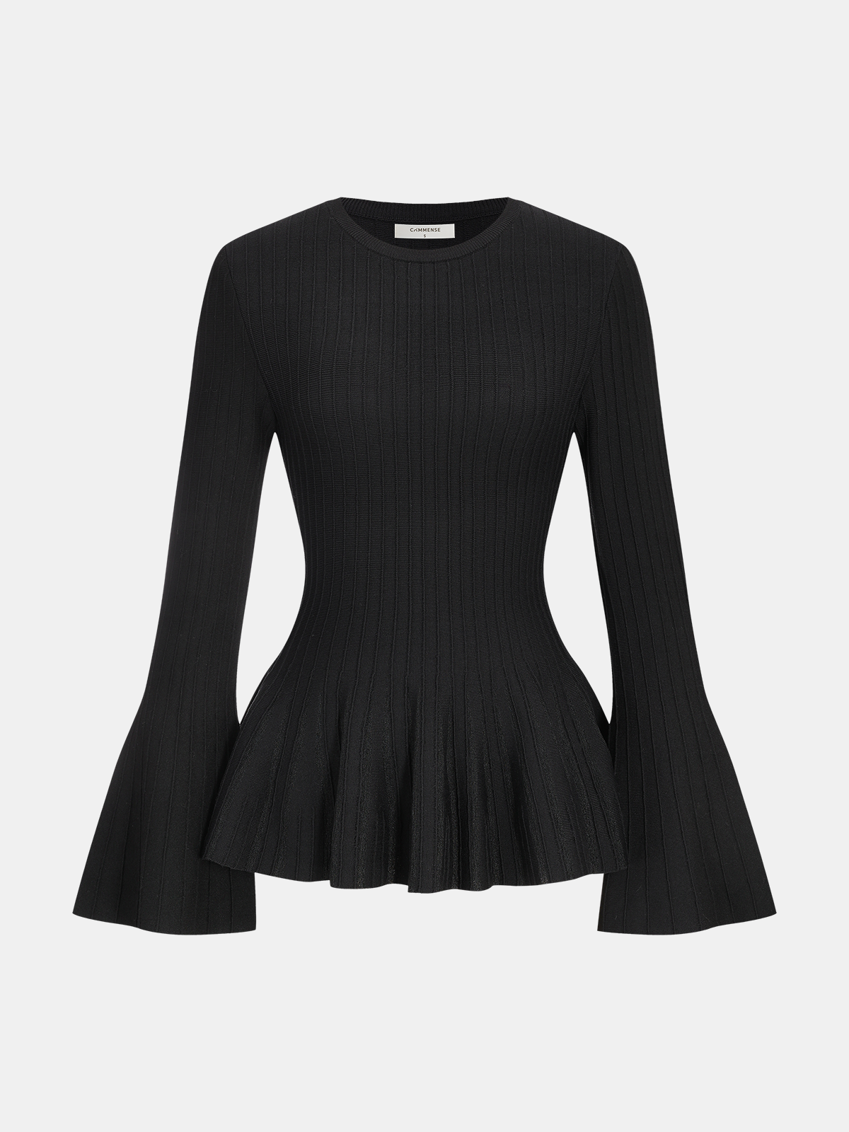 Flared Sleeve Peplum Knit Top-Chicvia