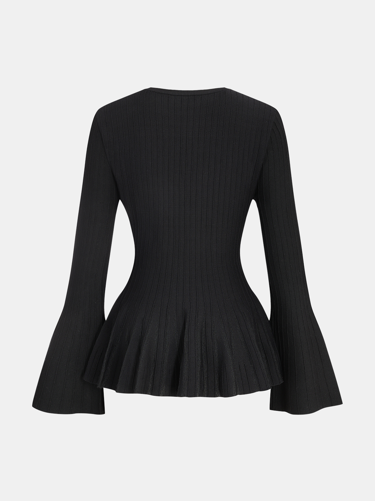Flared Sleeve Peplum Knit Top-Chicvia