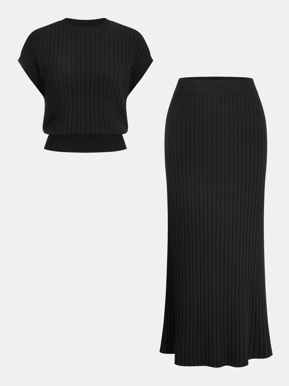 Knit Cap Sleeve Top and Midi Skirt Set-Chicvia