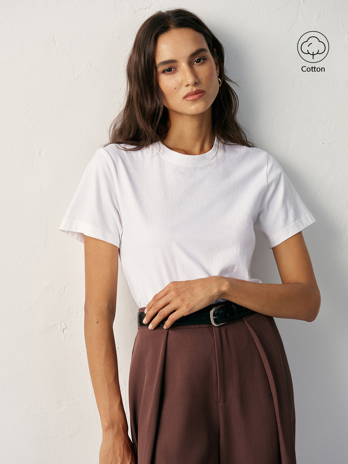 Cotton Crew Neck T-Shirt-Chicvia