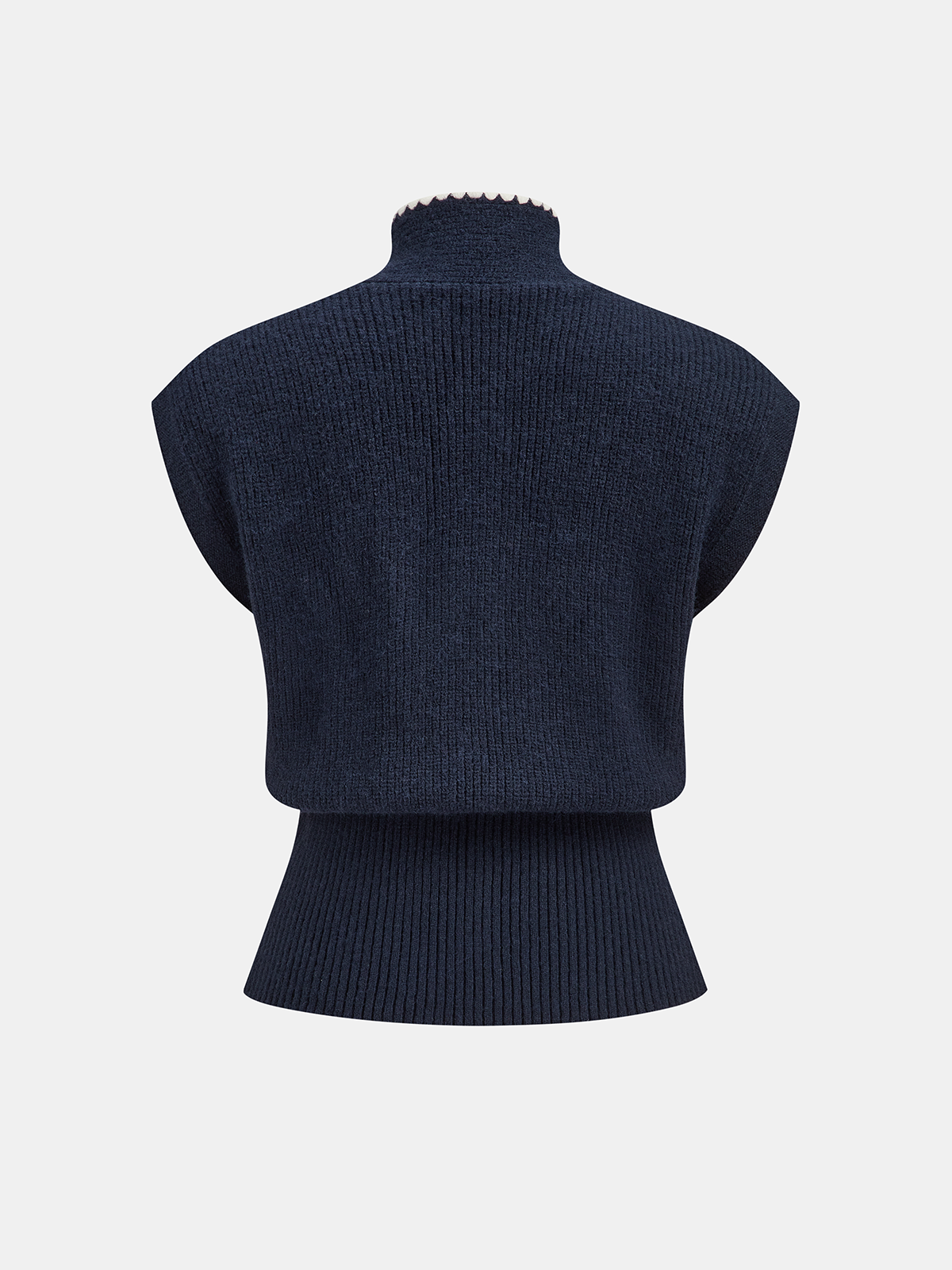 Contrast Trim Tie Neck Knit Vest-Chicvia