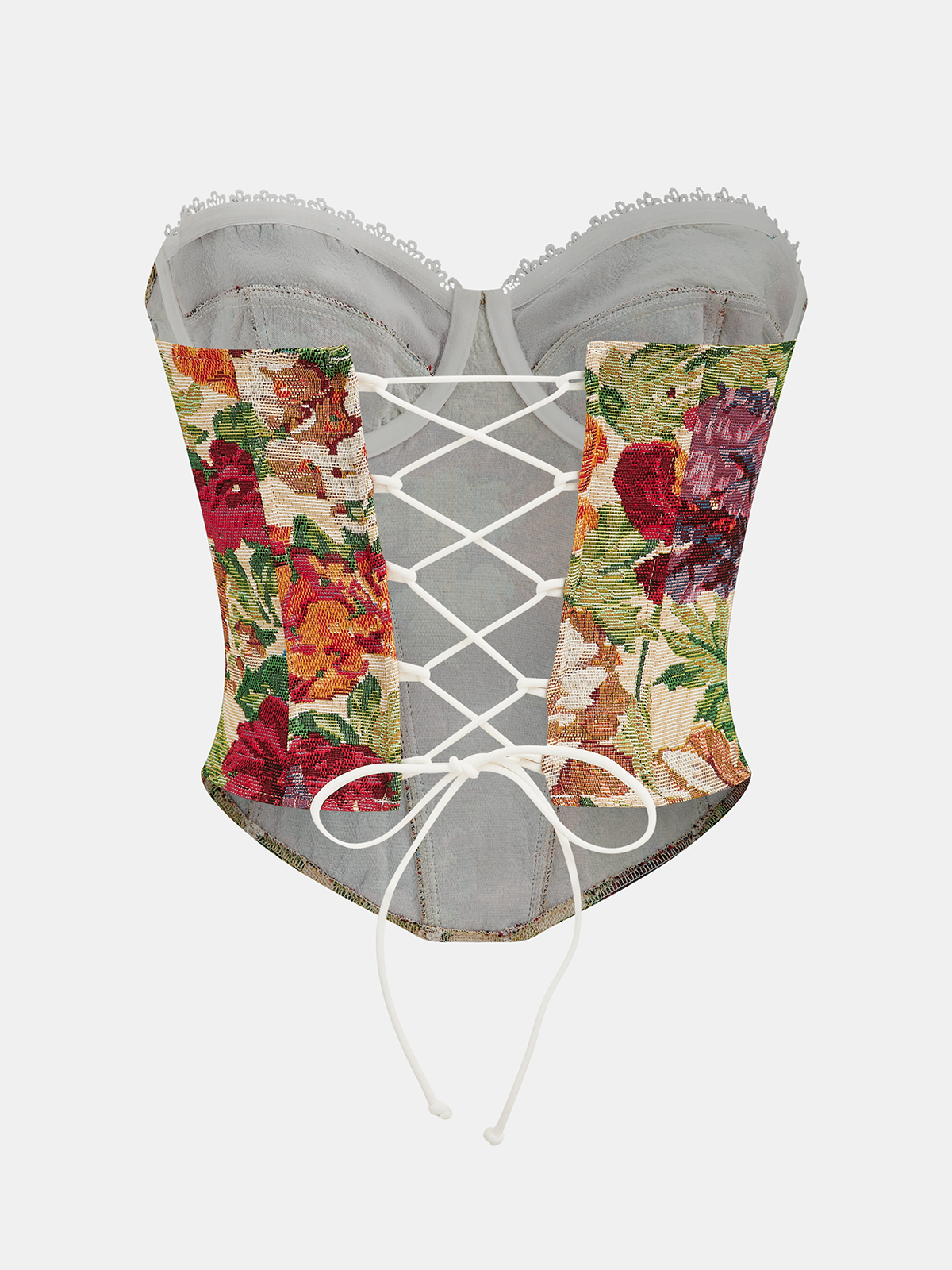 Lace Trim Lace-Up Back Corset Top-Chicvia