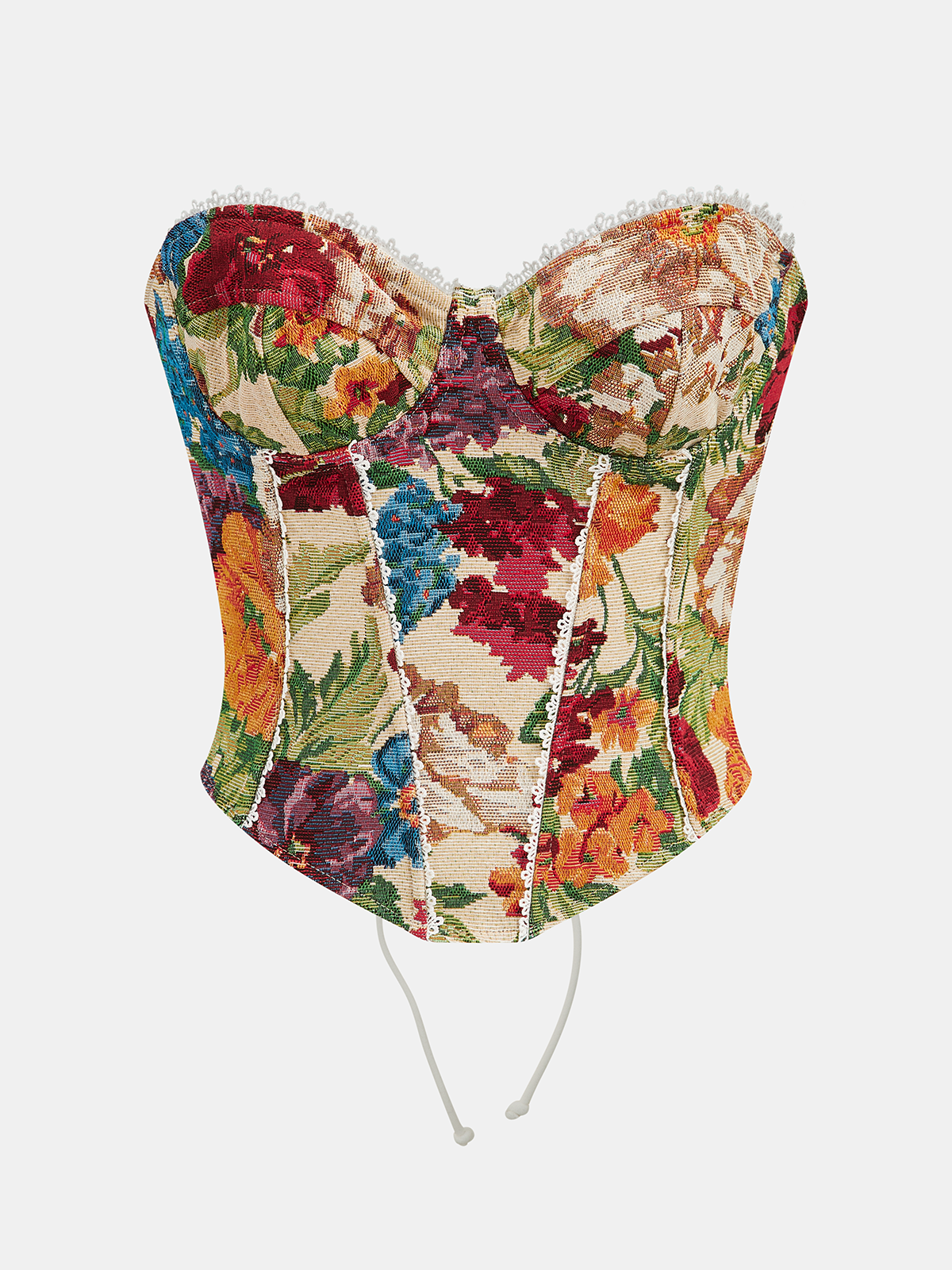 Lace Trim Lace-Up Back Corset Top-Chicvia