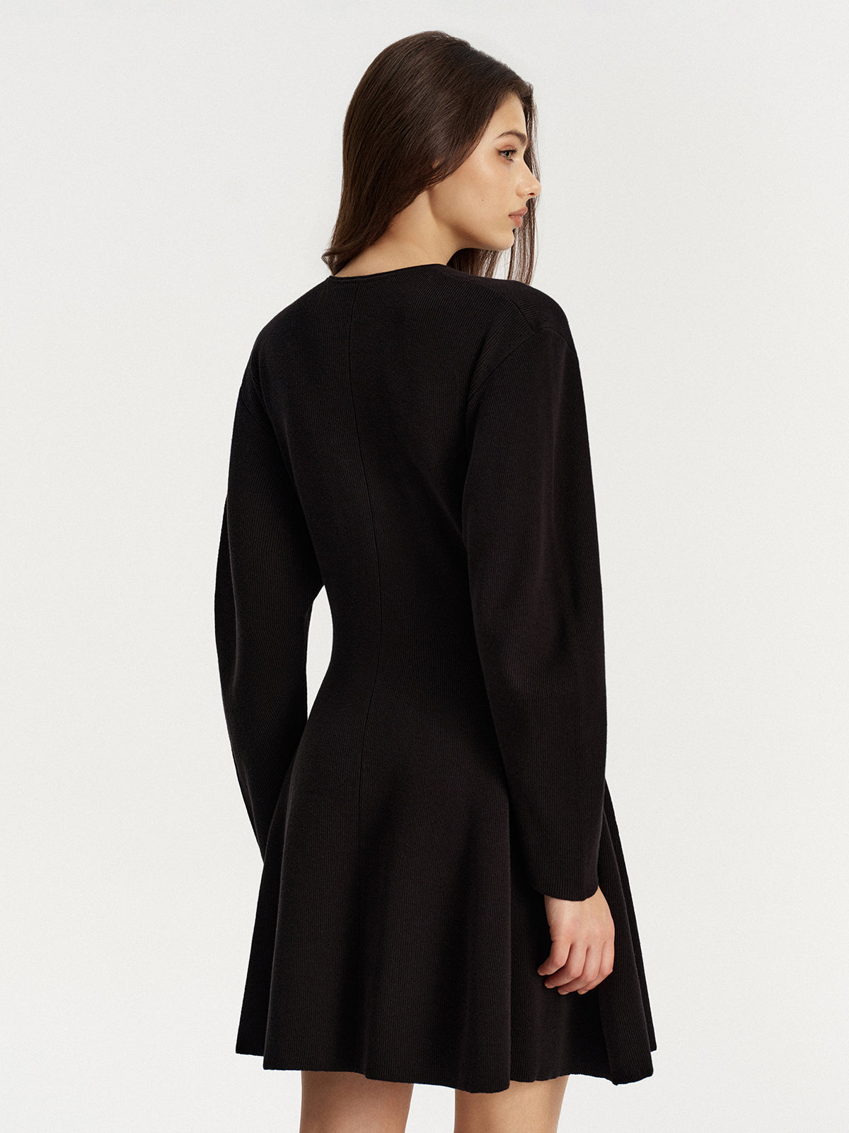 Horsebit Detail Knit Flared Dress-Chicvia