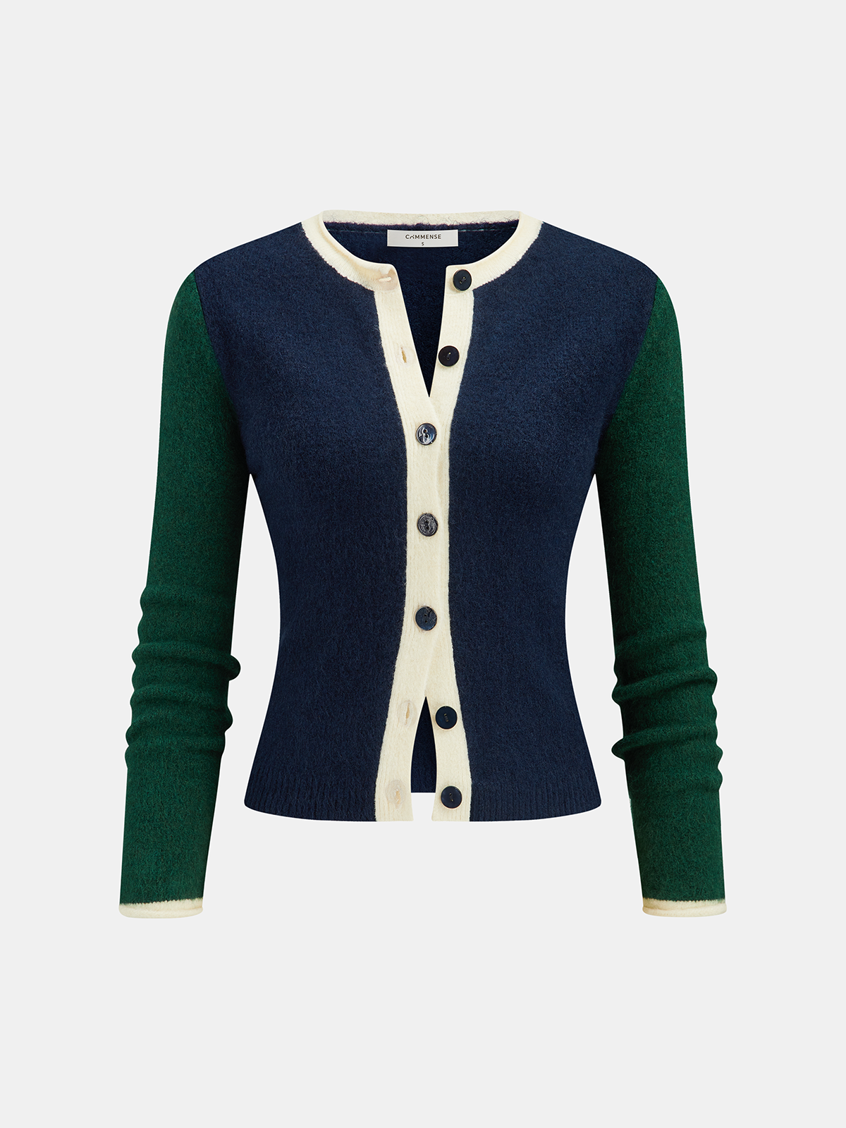 Color Block Button Slim Wool Blend Cardigan-Chicvia