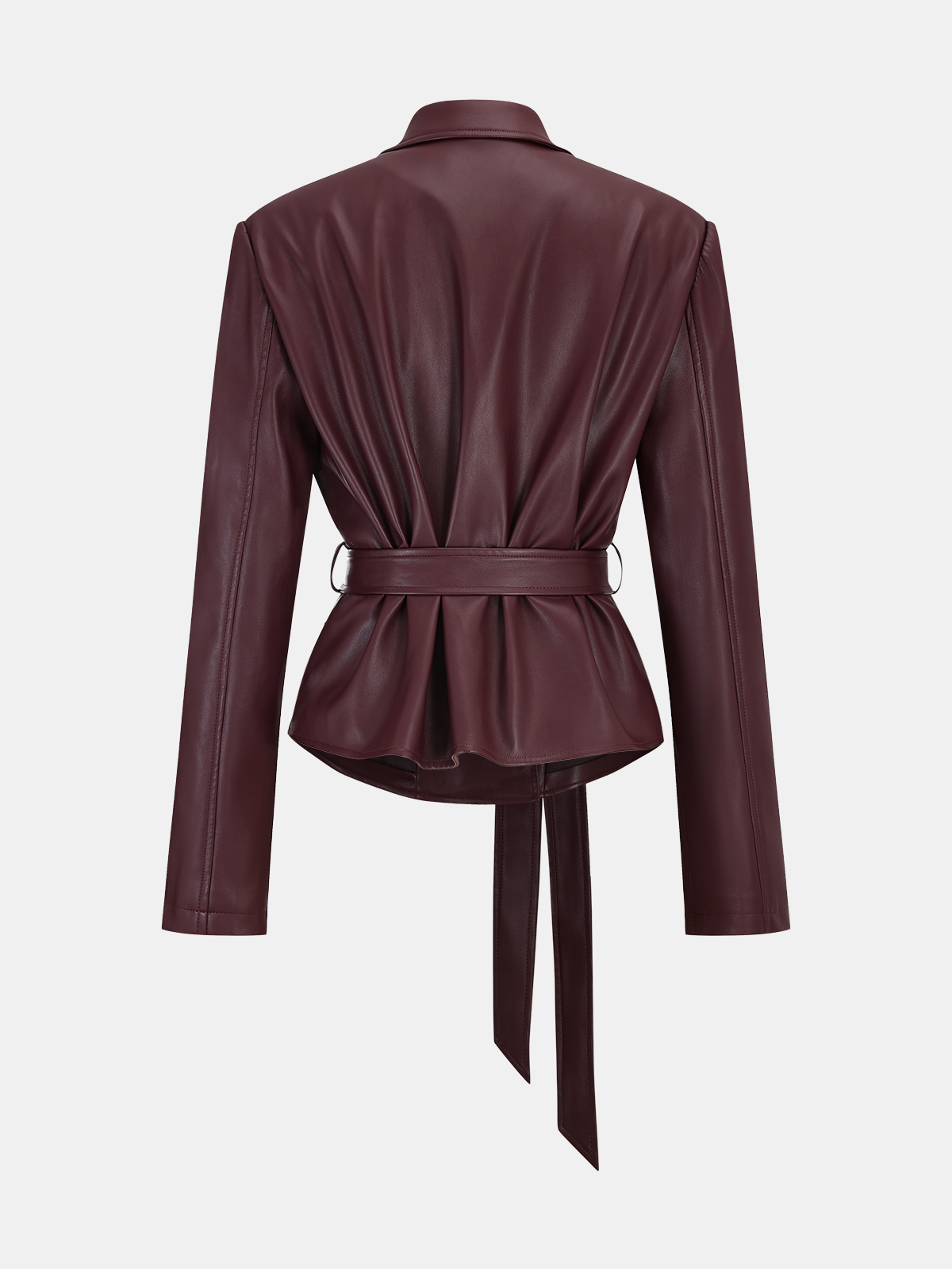 Lapel Faux Leather Belted Jacket-Chicvia