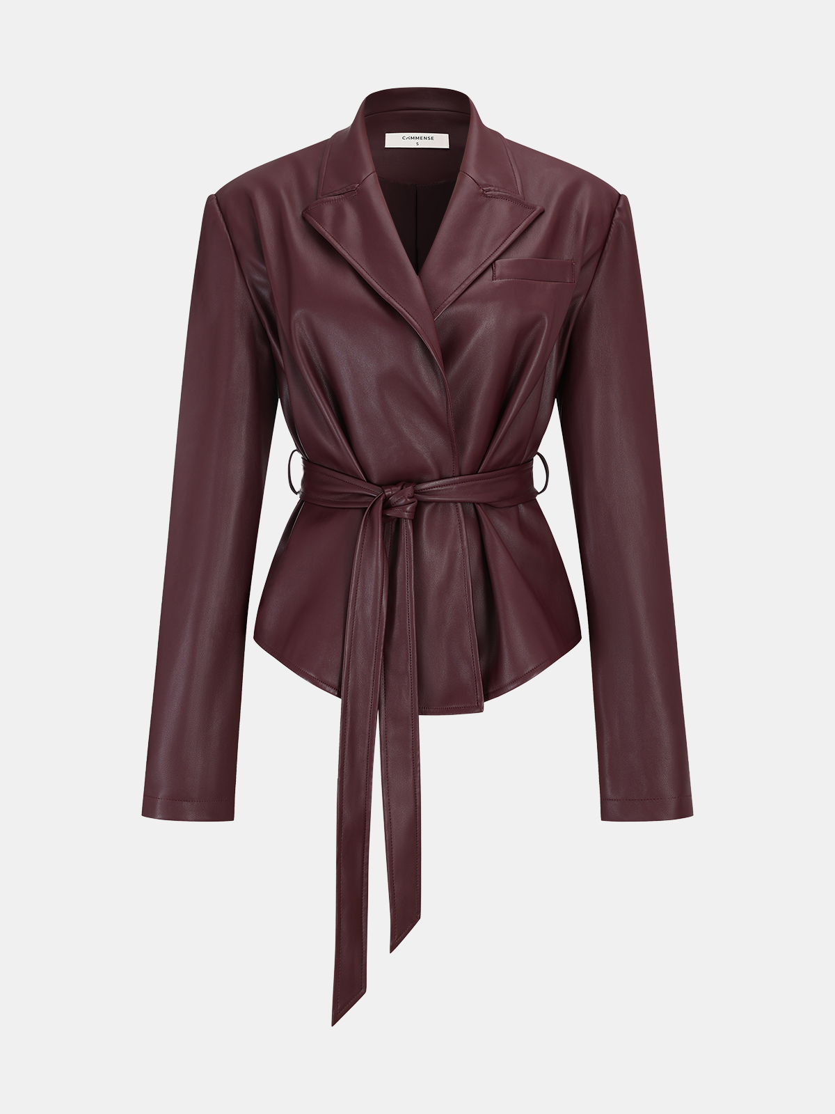 Lapel Faux Leather Belted Jacket-Chicvia