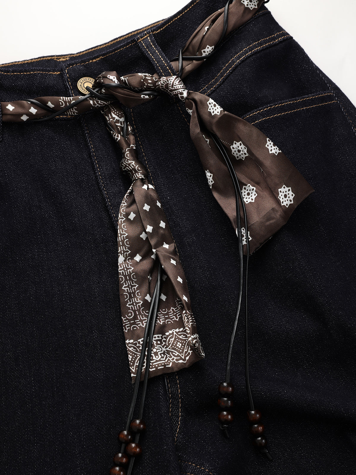 Mid-Waist Flared Jeans with Scarf Belt-Chicvia