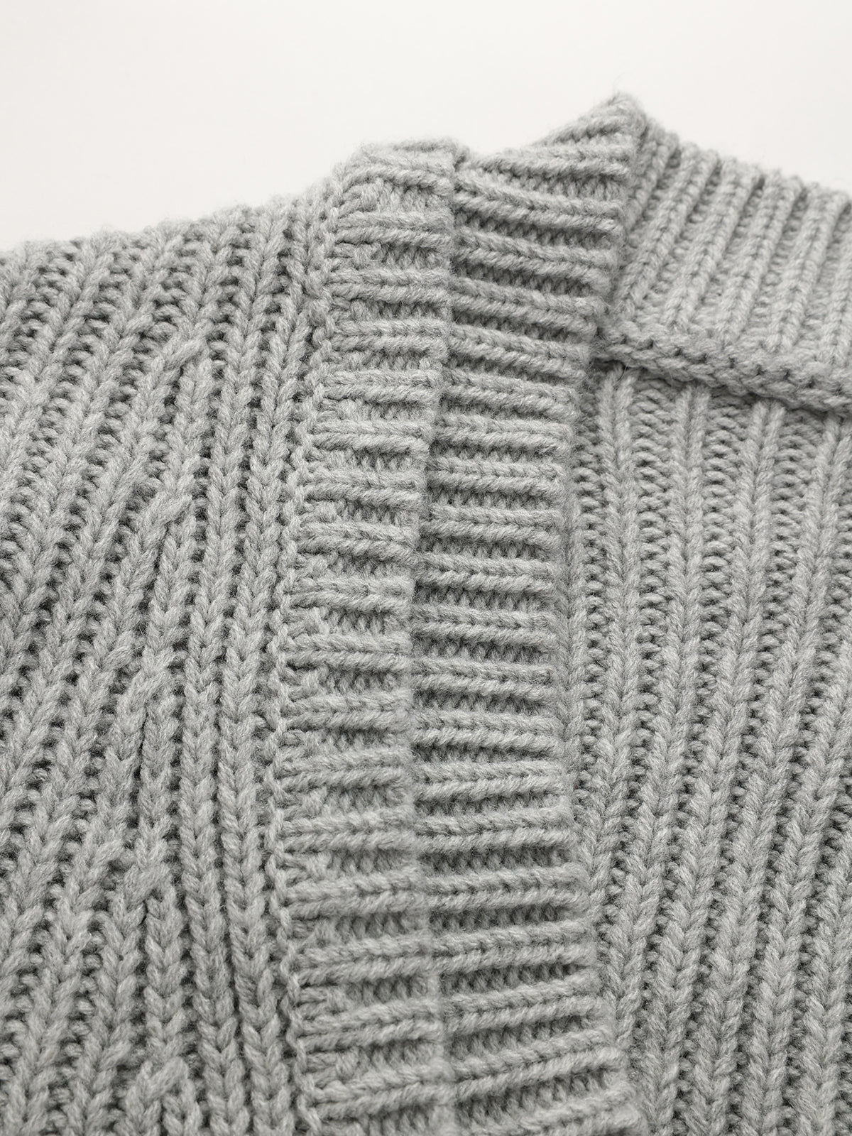 Cuffed Sleeve Ribbed Knit V-Neck Sweater-Chicvia