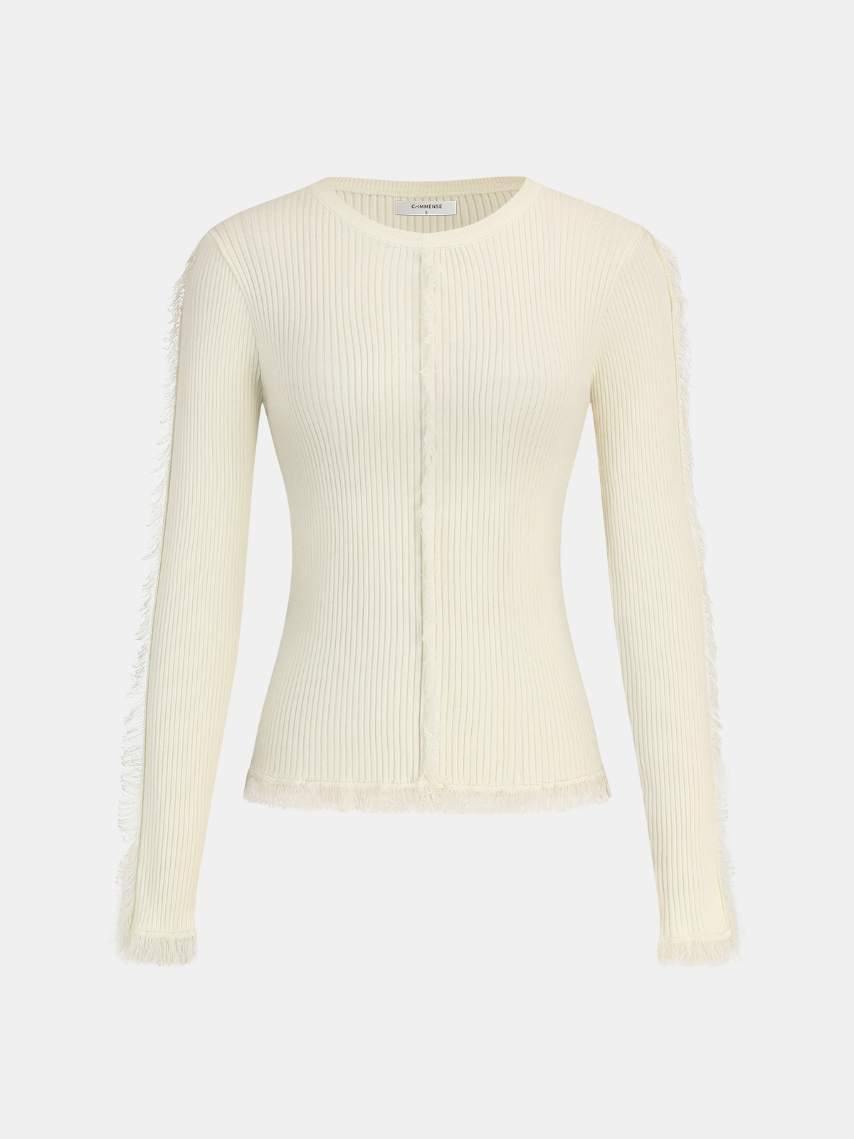 Fringe Ribbed Wool Blend Knit Top-Chicvia