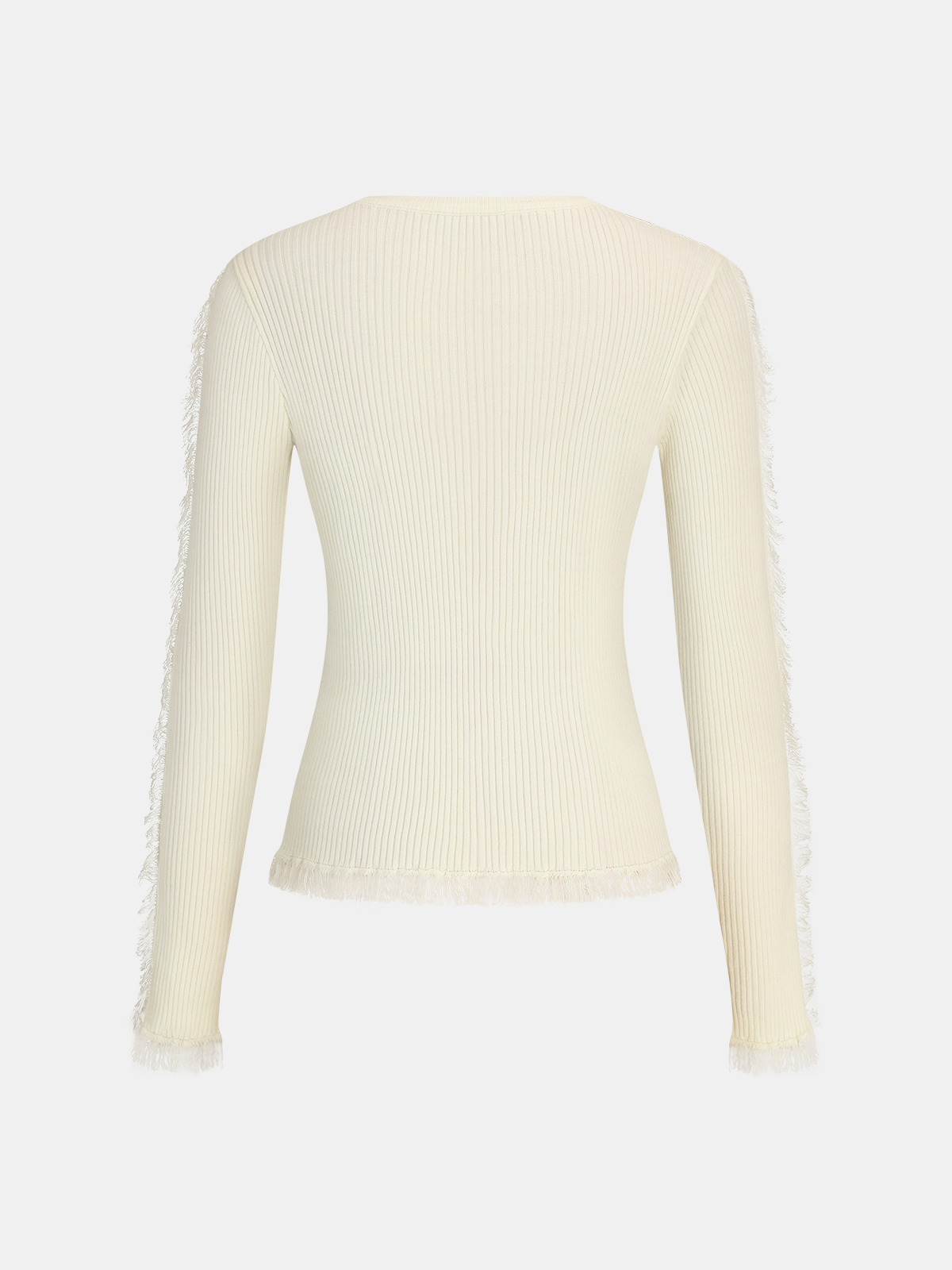 Fringe Ribbed Wool Blend Knit Top-Chicvia