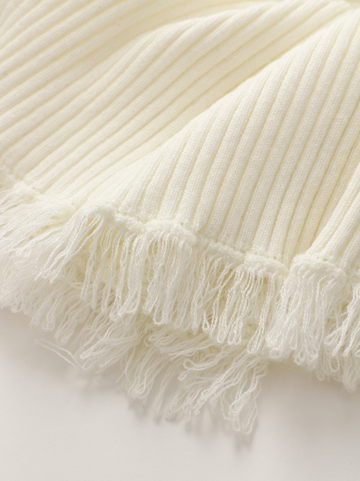 Fringe Ribbed Wool Blend Knit Top-Chicvia