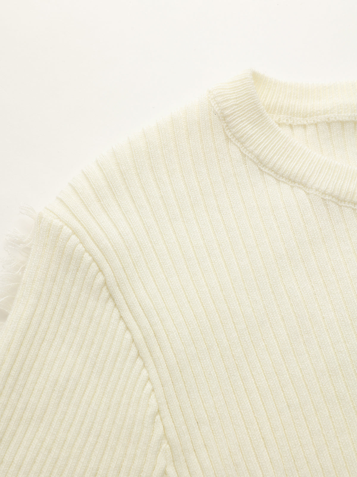 Fringe Ribbed Wool Blend Knit Top-Chicvia