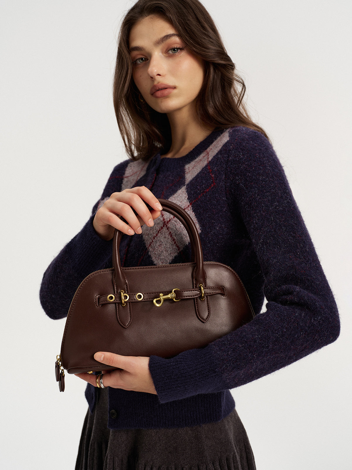 Metal Accent Vintage Shell Bag-Chicvia