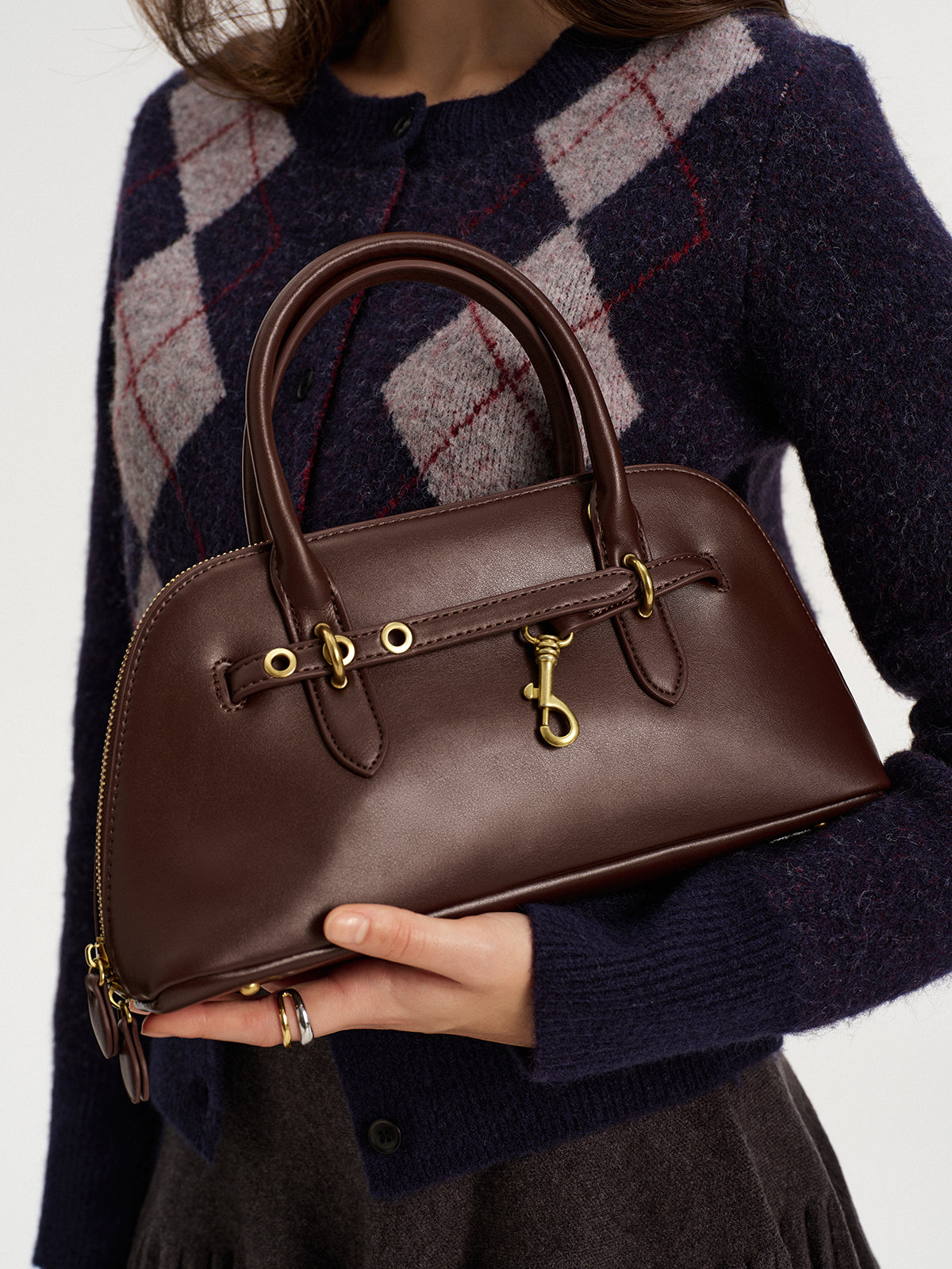 Metal Accent Vintage Shell Bag-Chicvia