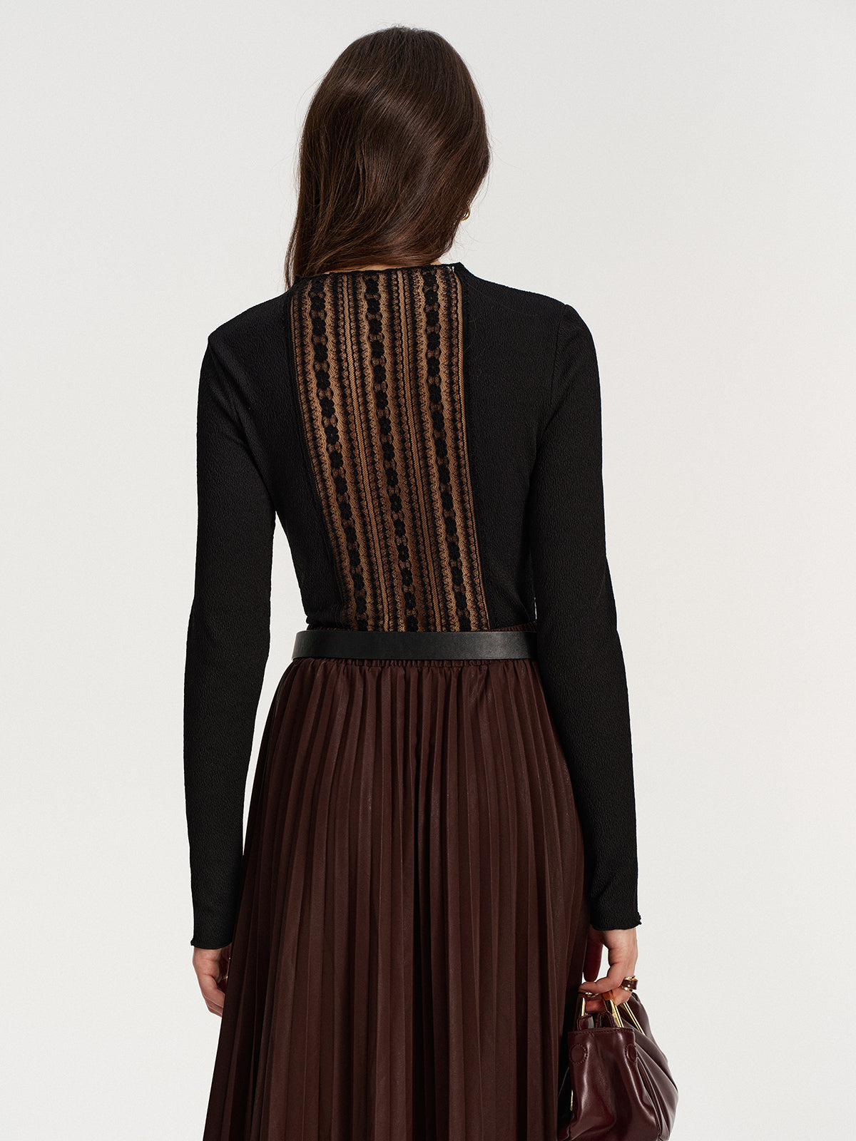 Lace Panel Textured Top-Chicvia