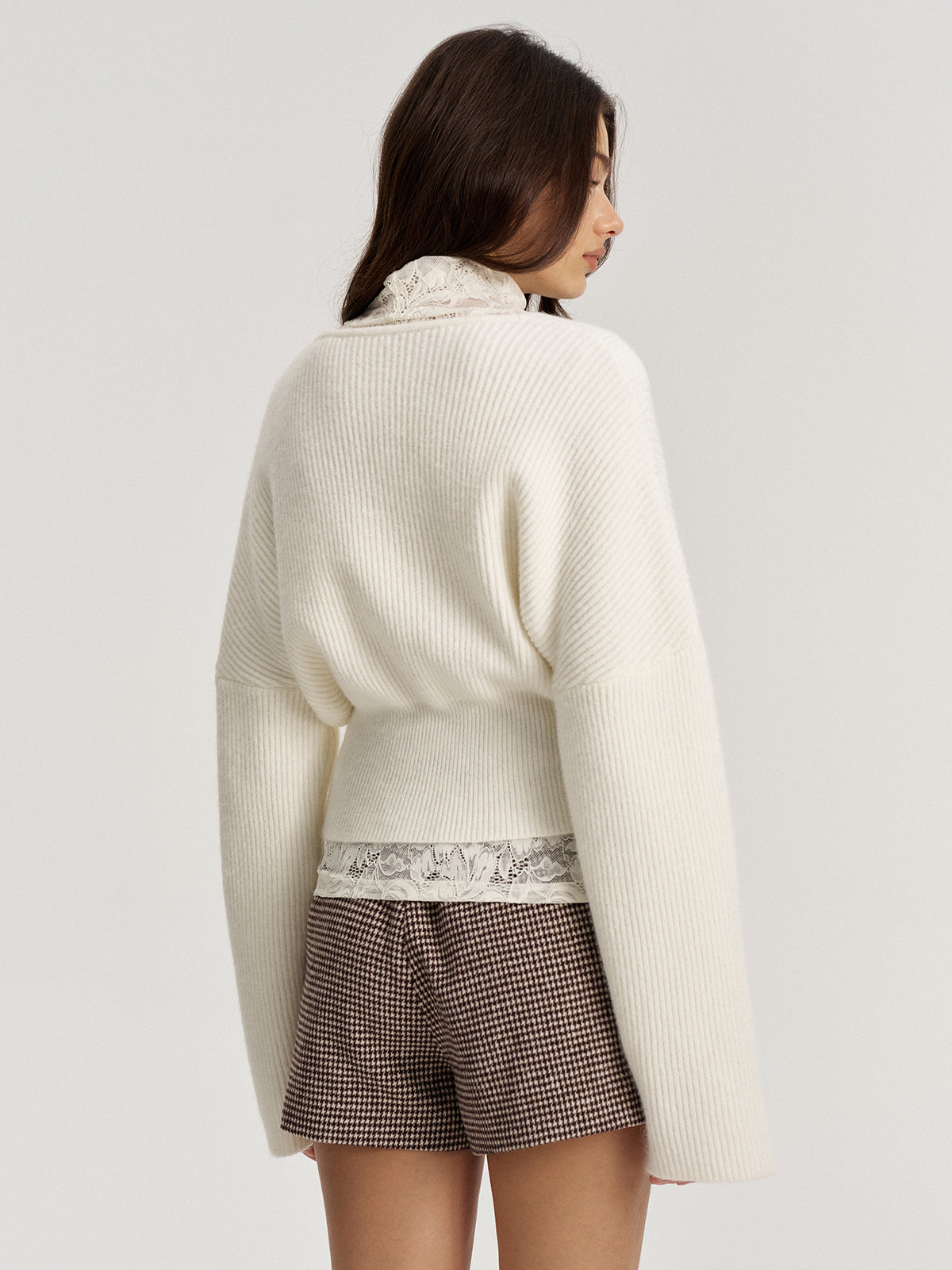 Lace Top and V Neck Sweater Two Piece Set-Chicvia