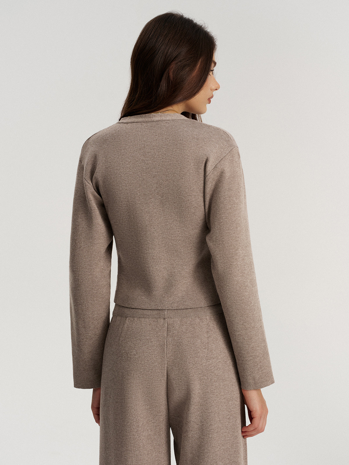 Metal Button V-Neck Knit Cardigan-Chicvia