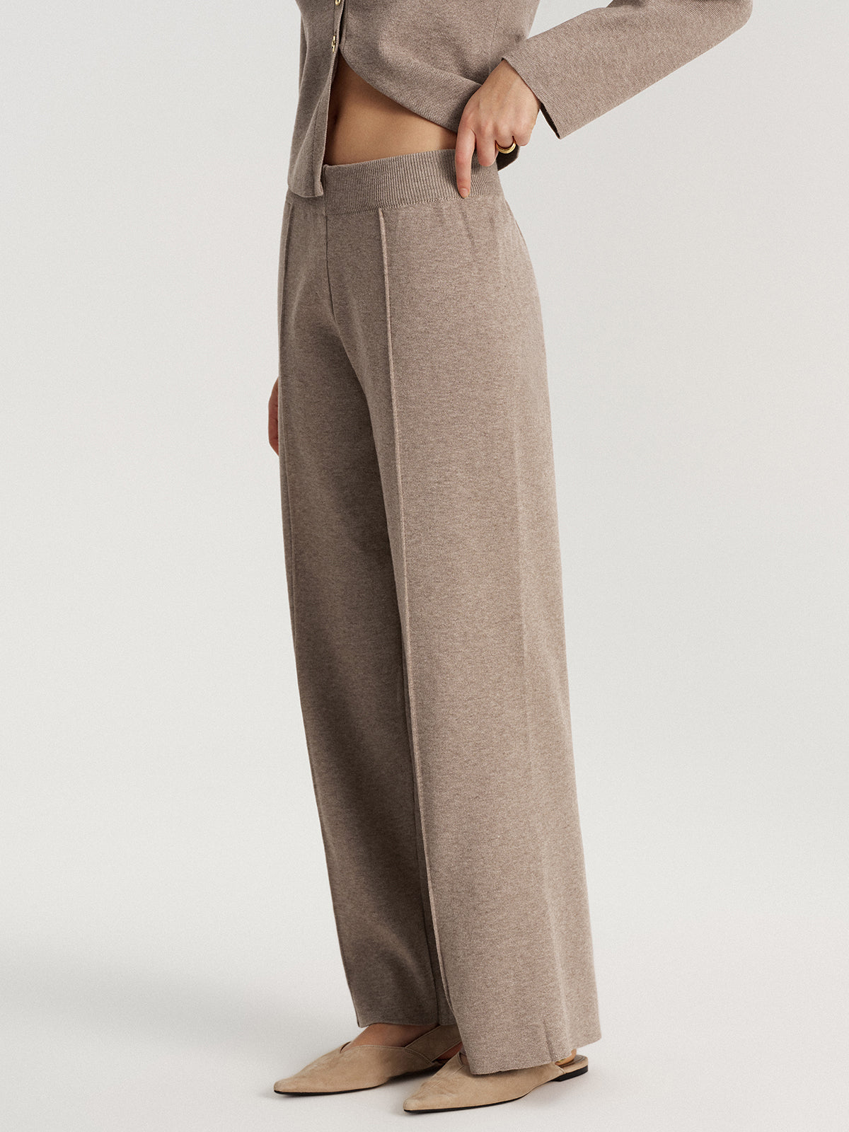 Mid-Waist Knit Wide-Leg Pants-Chicvia