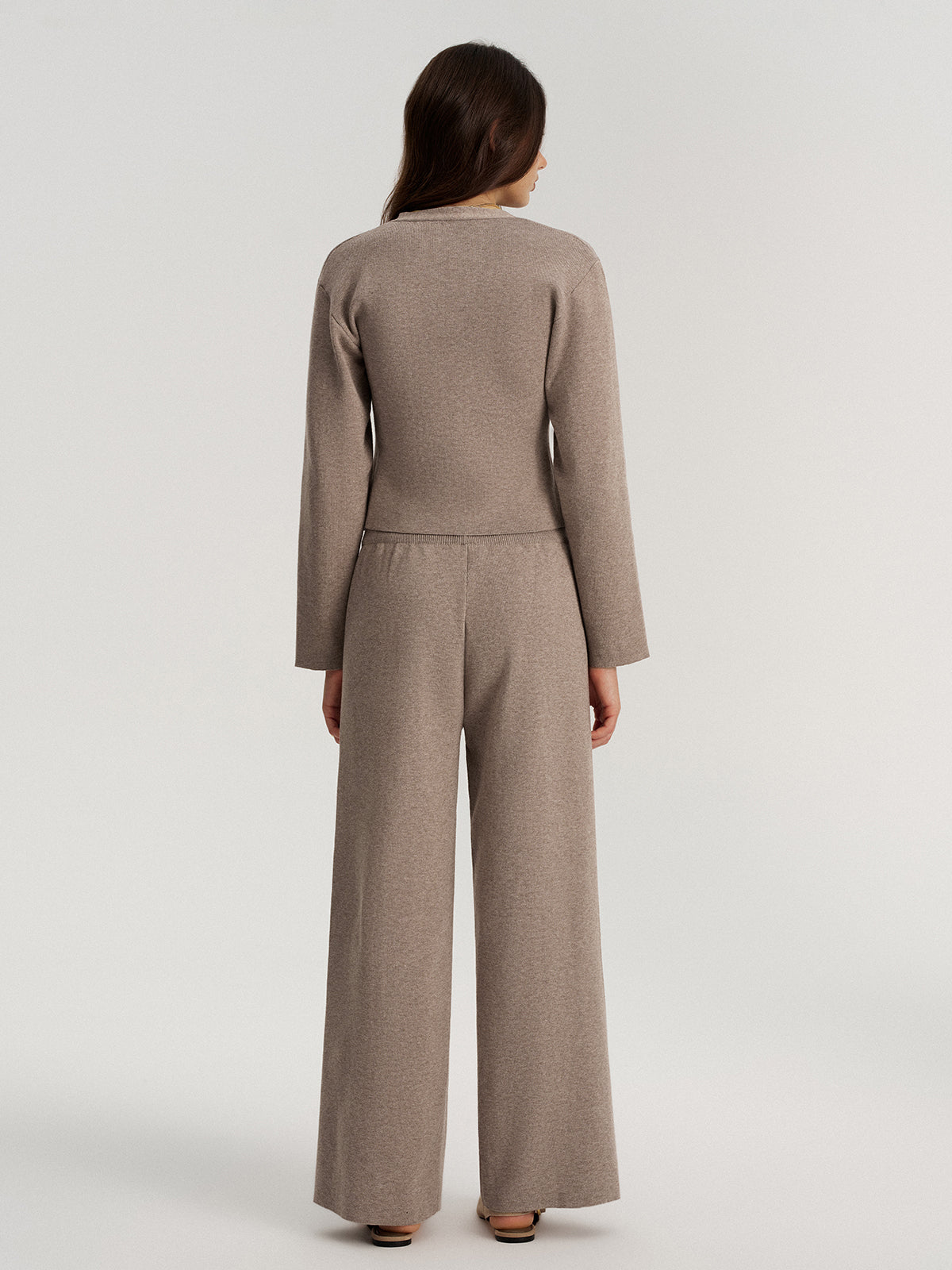 Mid-Waist Knit Wide-Leg Pants-Chicvia