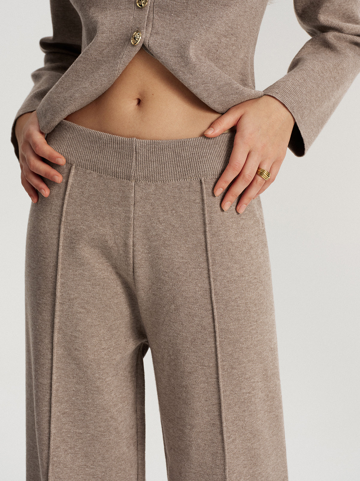 Mid-Waist Knit Wide-Leg Pants-Chicvia