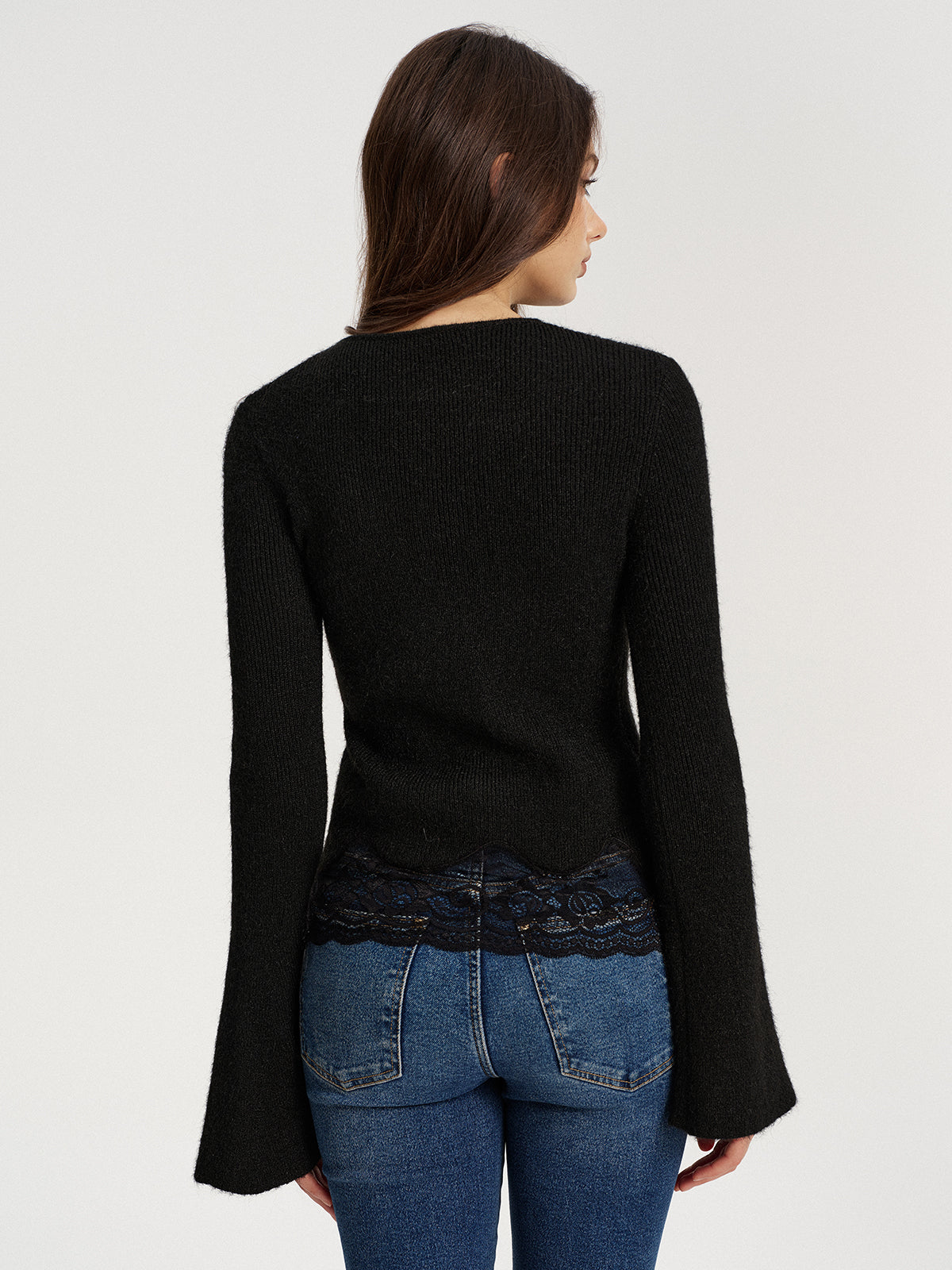 Lace Hem Ribbed Knit Top-Chicvia