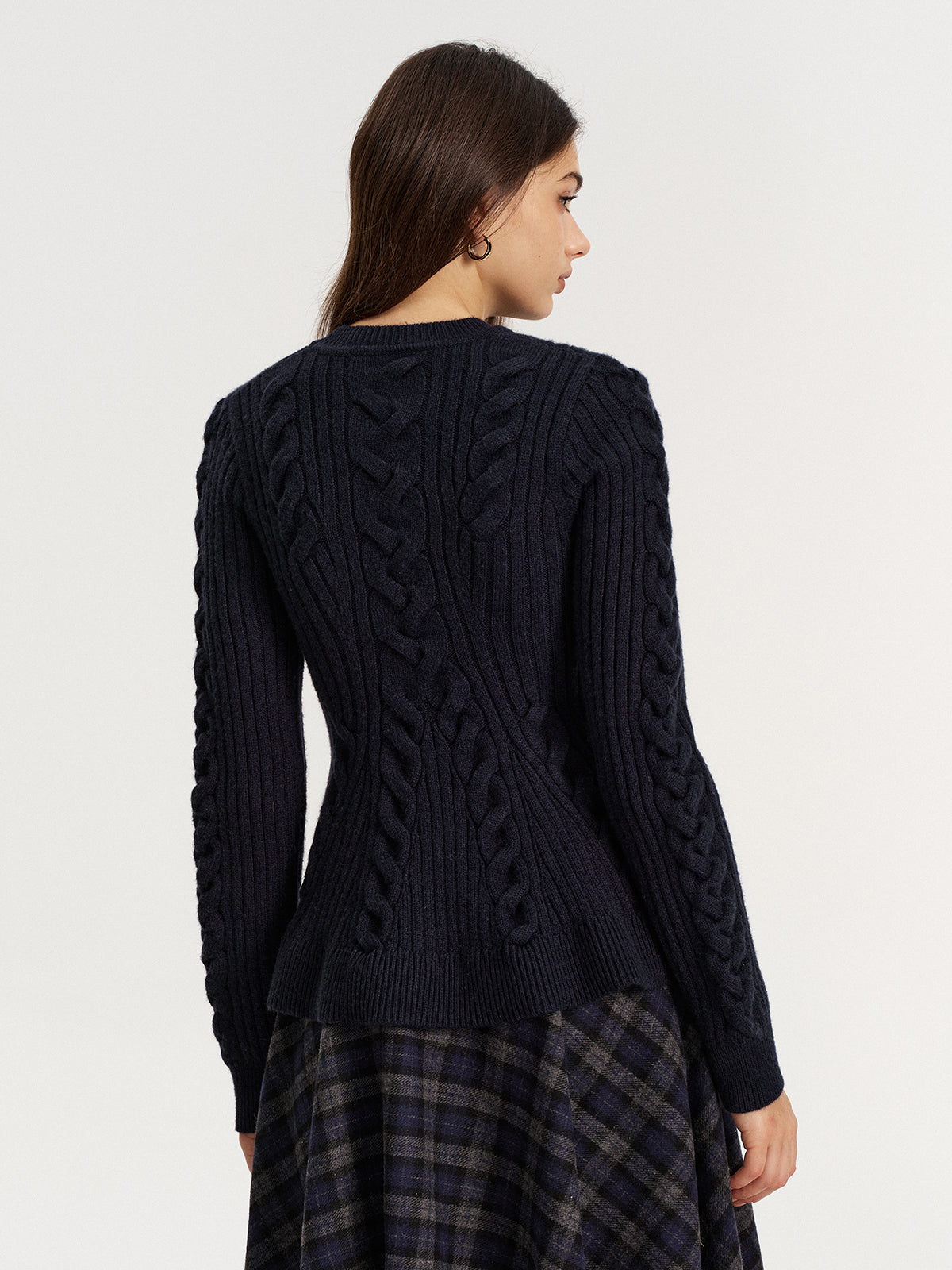 Cashmere-Blend Cable-Knit Sweater without Belt-Chicvia