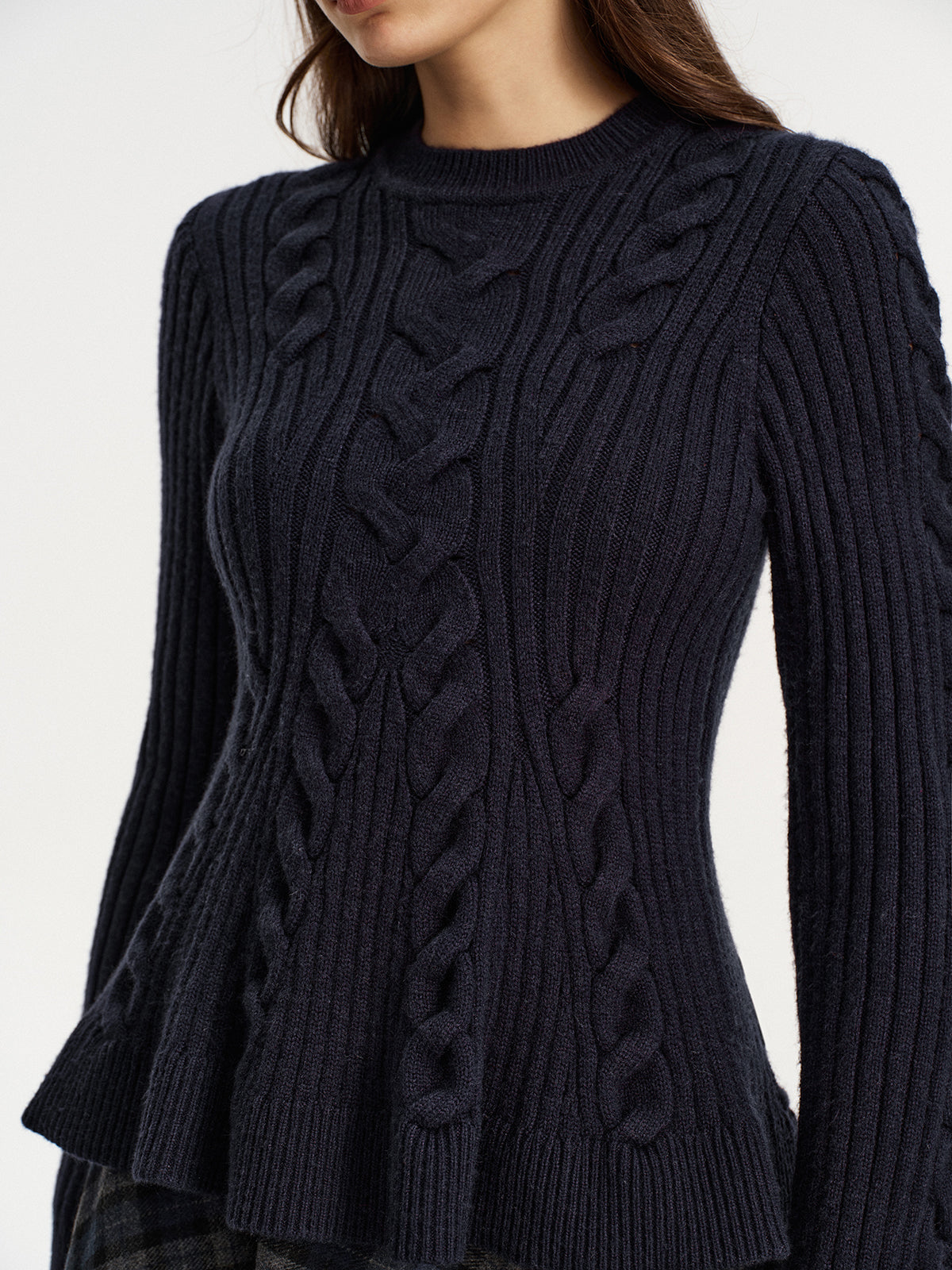 Cashmere-Blend Cable-Knit Sweater without Belt-Chicvia