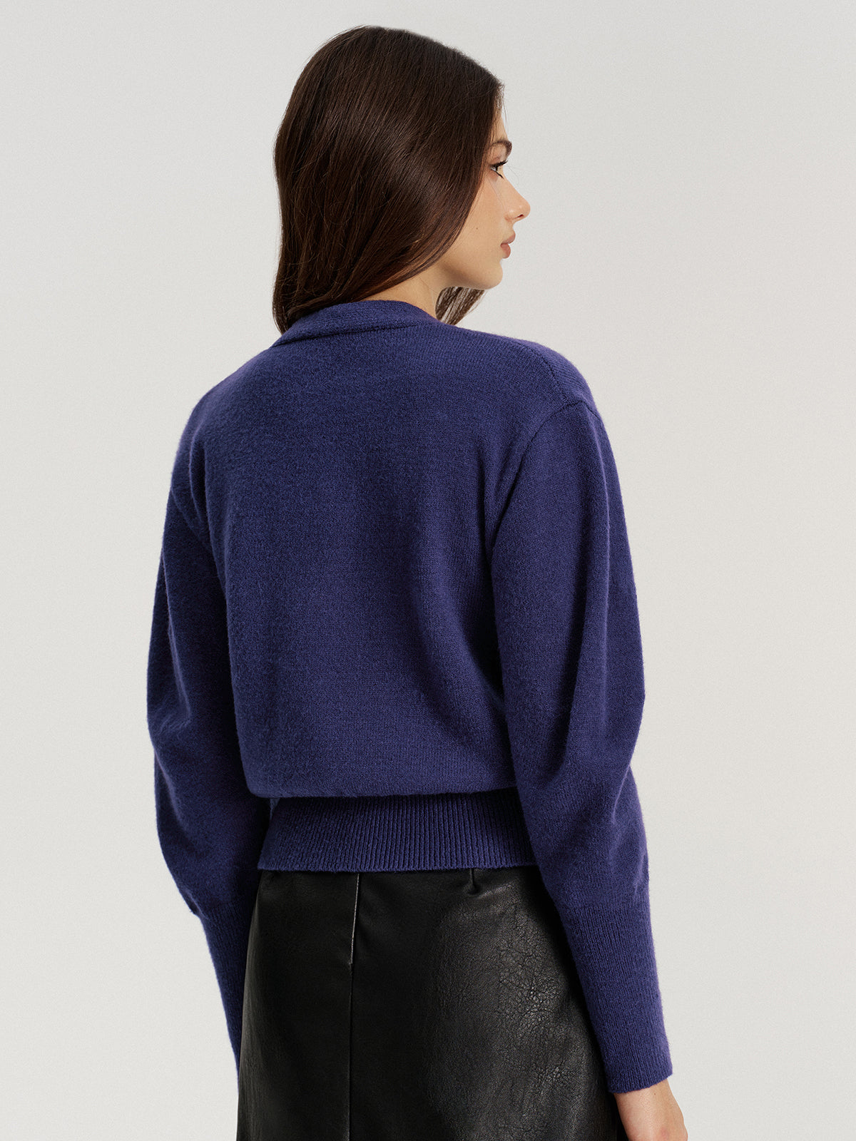 Metal Button V-Neck Knit Cardigan-Chicvia