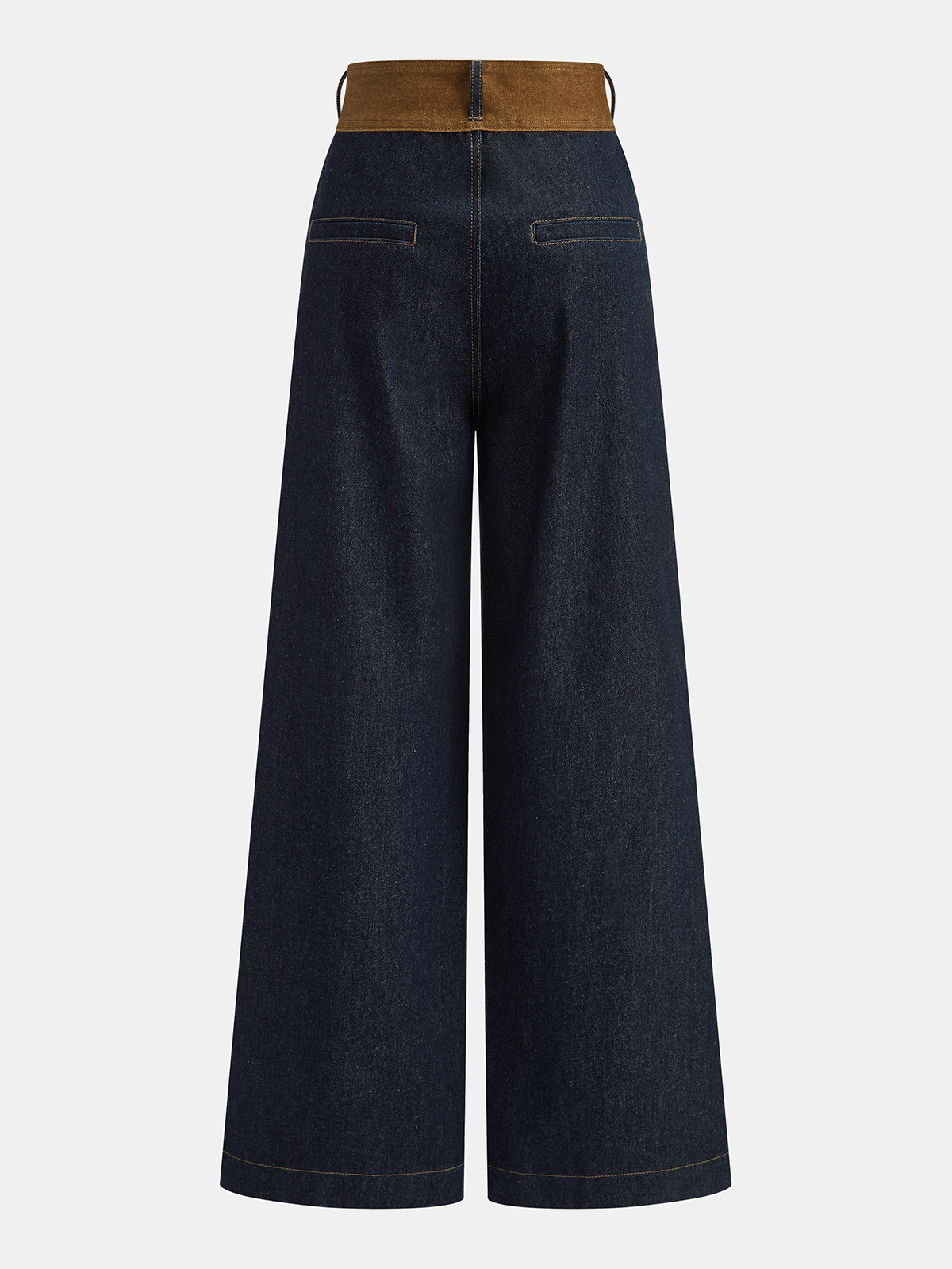 Contrast Waistband Denim Straight-Leg Pants-Chicvia