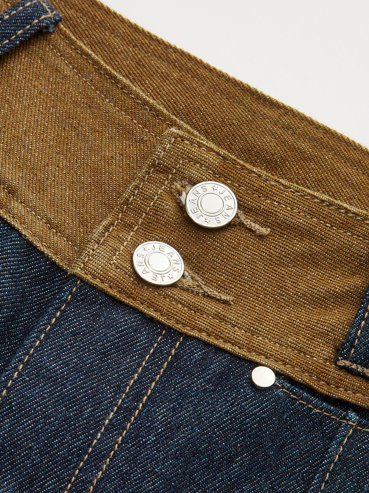 Contrast Waistband Denim Straight-Leg Pants-Chicvia