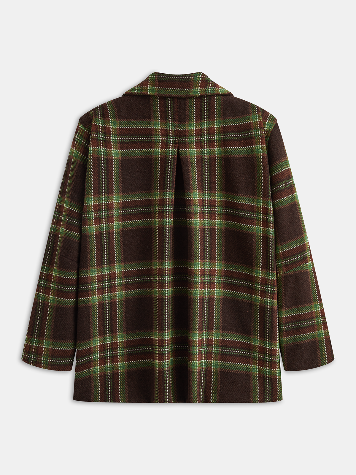 Collared Plaid Button-Front Coat-Chicvia