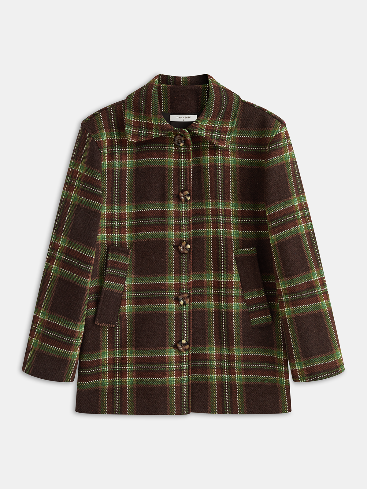 Collared Plaid Button-Front Coat-Chicvia