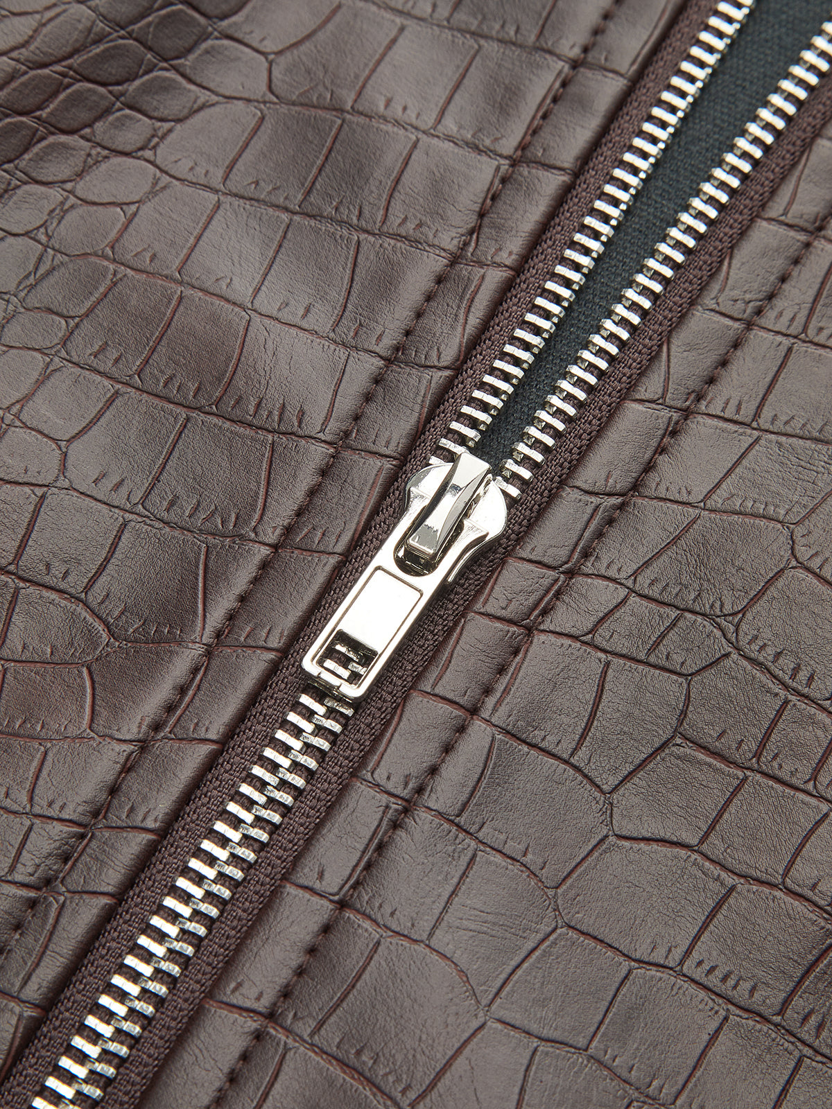 Crocodile Embossed Zipper Split Midi Skirt-Chicvia