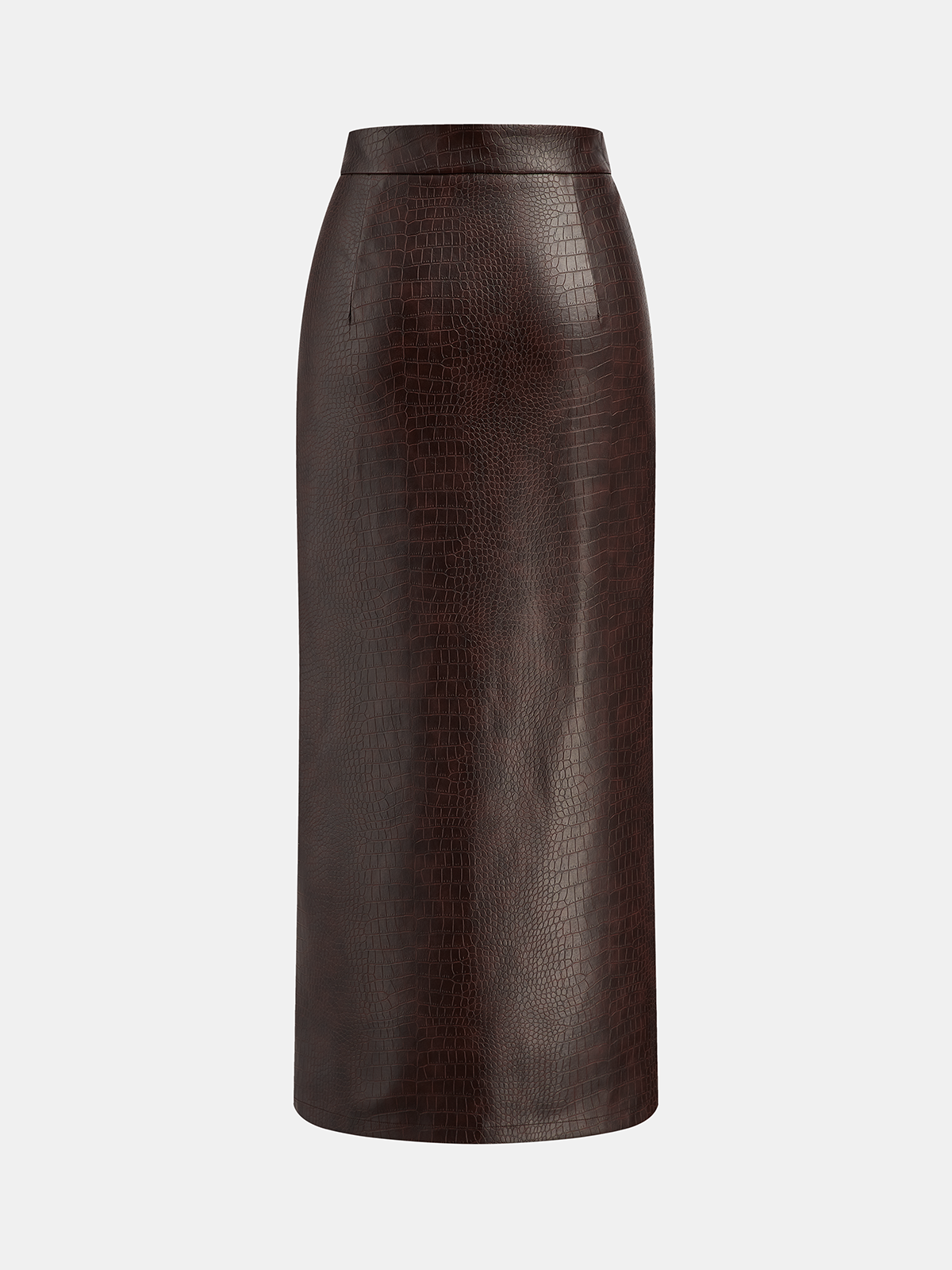 Crocodile Embossed Zipper Split Midi Skirt-Chicvia