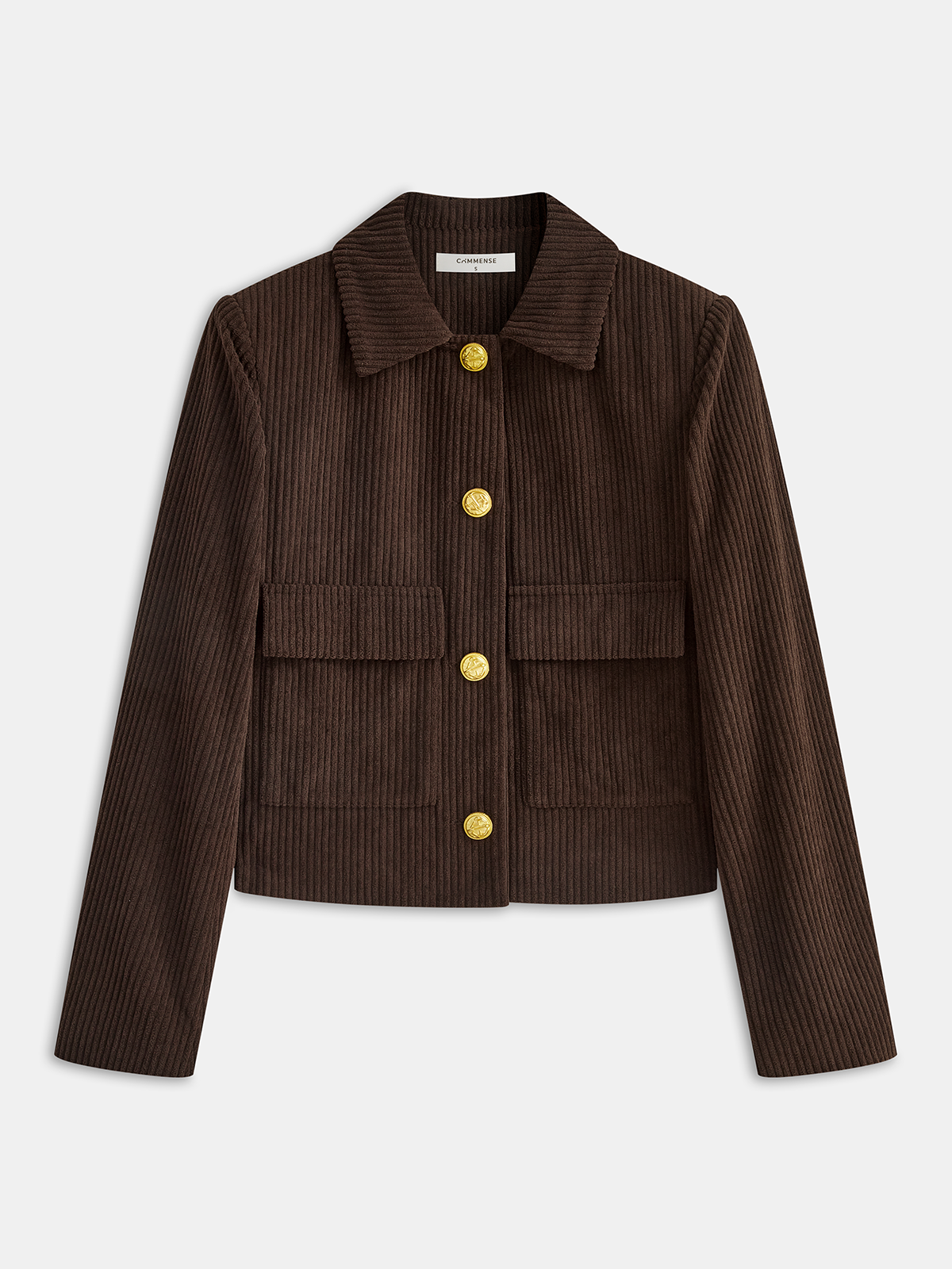 Corduroy Metal Button Cropped Jacket-Chicvia